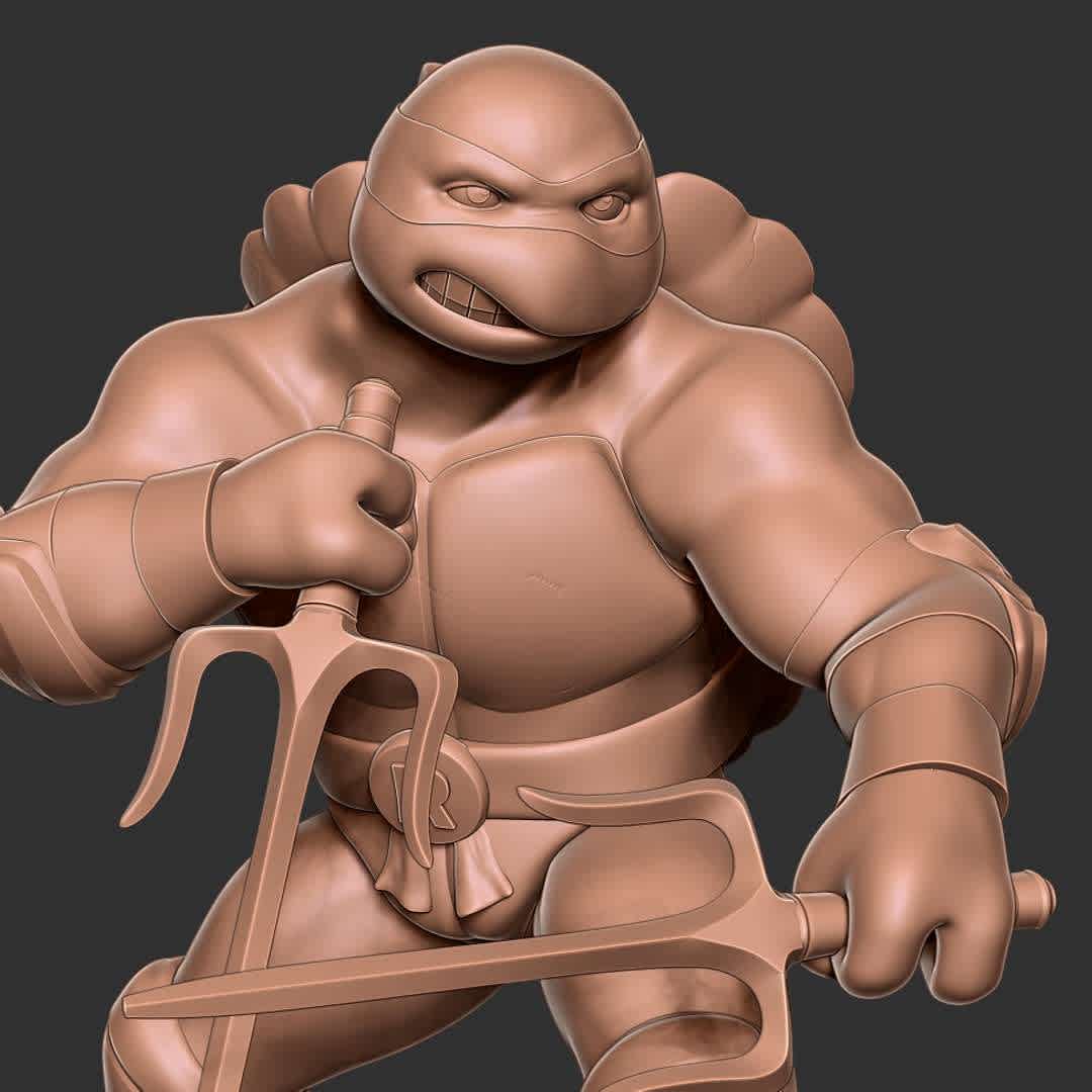 Raphael - Teenage Mutant Ninja Turtles - Raphael, nicknamed Raph, is a fictional superhero and one of the four main characters of the Teenage Mutant Ninja Turtles comics and all related media.

When you purchase this model, you will own:

-STL, OBJ file with 06 separated files (with key to connect together) is ready for 3D printing.

-Zbrush original files (ZTL) for you to customize as you like.

This is version 1.0 of this model.

Hope you like him. Thanks for viewing! - Los mejores archivos para impresión 3D del mundo. Modelos Stl divididos en partes para facilitar la impresión 3D. Todo tipo de personajes, decoración, cosplay, prótesis, piezas. Calidad en impresión 3D. Modelos 3D asequibles. Bajo costo. Compras colectivas de archivos 3D.