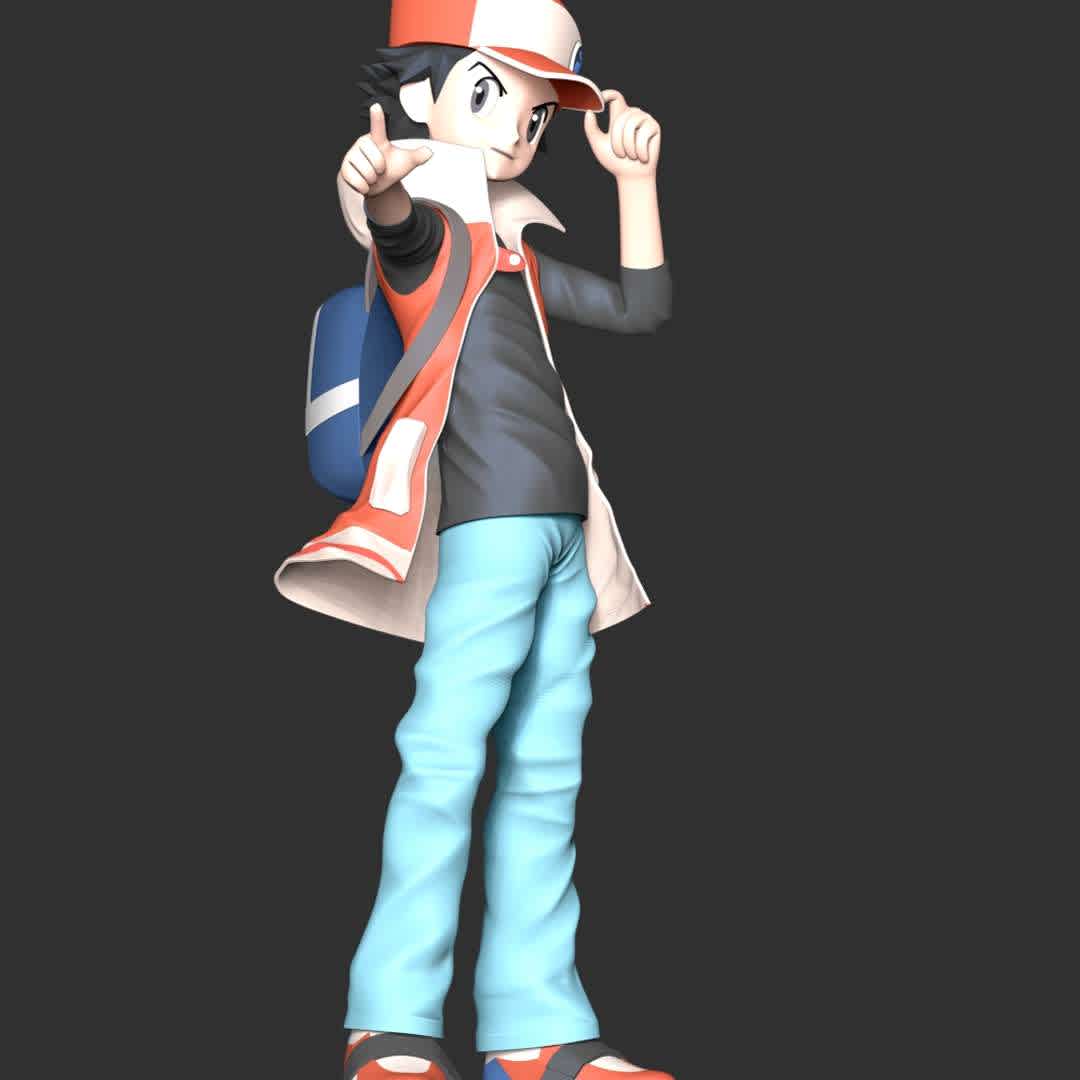 Red Pokémon - **Red is the canon name of the protagonist of the Generation I games and is a Pokémon Trainer from Pallet Town, Kanto**

These information of model:

**- The height of current model is 20 cm and you can free to scale it.**

**- Format files: STL, OBJ to supporting 3D printing.**

Please don't hesitate to contact me if you have any issues question. - The best files for 3D printing in the world. Stl models divided into parts to facilitate 3D printing. All kinds of characters, decoration, cosplay, prosthetics, pieces. Quality in 3D printing. Affordable 3D models. Low cost. Collective purchases of 3D files.