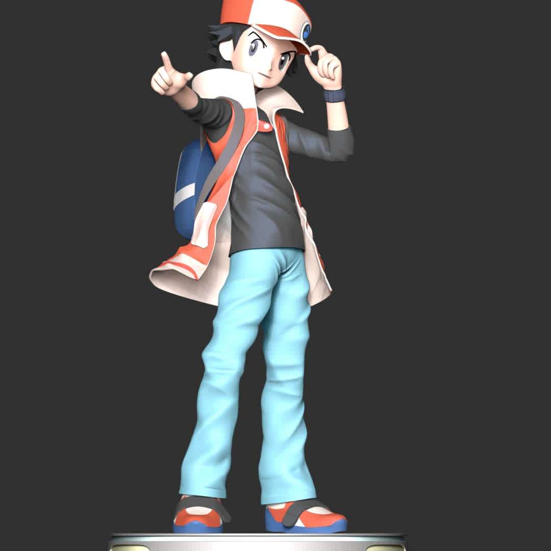 Red Pokémon - **Red is the canon name of the protagonist of the Generation I games and is a Pokémon Trainer from Pallet Town, Kanto**

These information of model:

**- The height of current model is 20 cm and you can free to scale it.**

**- Format files: STL, OBJ to supporting 3D printing.**

Please don't hesitate to contact me if you have any issues question. - The best files for 3D printing in the world. Stl models divided into parts to facilitate 3D printing. All kinds of characters, decoration, cosplay, prosthetics, pieces. Quality in 3D printing. Affordable 3D models. Low cost. Collective purchases of 3D files.