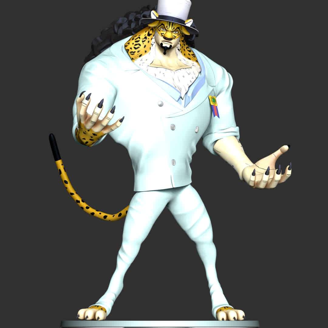 Rob Lucci beast form Leopard - One Piece - ** Rob Lucci also known as "Massacre Weapon" is a Cipher Pol agent of the World Government and a masked agent of CP0**

**The model ready for 3D printing.**

These information of model:

**- Format files: STL, OBJ to supporting 3D printing.**

**- Can be assembled without glue (glue is optional)**

**- Split down to 3 parts**

**- The height of current model is 20 cm and you can free to scale it.**

**- ZTL format for Zbrush for you to customize as you like.**

Please don't hesitate to contact me if you have any issues question.

If you see this model useful, please vote positively for it. - The best files for 3D printing in the world. Stl models divided into parts to facilitate 3D printing. All kinds of characters, decoration, cosplay, prosthetics, pieces. Quality in 3D printing. Affordable 3D models. Low cost. Collective purchases of 3D files.