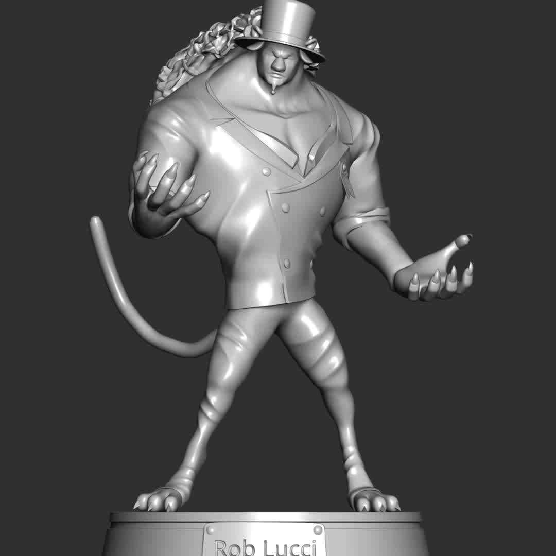 Rob Lucci beast form Leopard - One Piece - ** Rob Lucci also known as "Massacre Weapon" is a Cipher Pol agent of the World Government and a masked agent of CP0**

**The model ready for 3D printing.**

These information of model:

**- Format files: STL, OBJ to supporting 3D printing.**

**- Can be assembled without glue (glue is optional)**

**- Split down to 3 parts**

**- The height of current model is 20 cm and you can free to scale it.**

**- ZTL format for Zbrush for you to customize as you like.**

Please don't hesitate to contact me if you have any issues question.

If you see this model useful, please vote positively for it. - The best files for 3D printing in the world. Stl models divided into parts to facilitate 3D printing. All kinds of characters, decoration, cosplay, prosthetics, pieces. Quality in 3D printing. Affordable 3D models. Low cost. Collective purchases of 3D files.