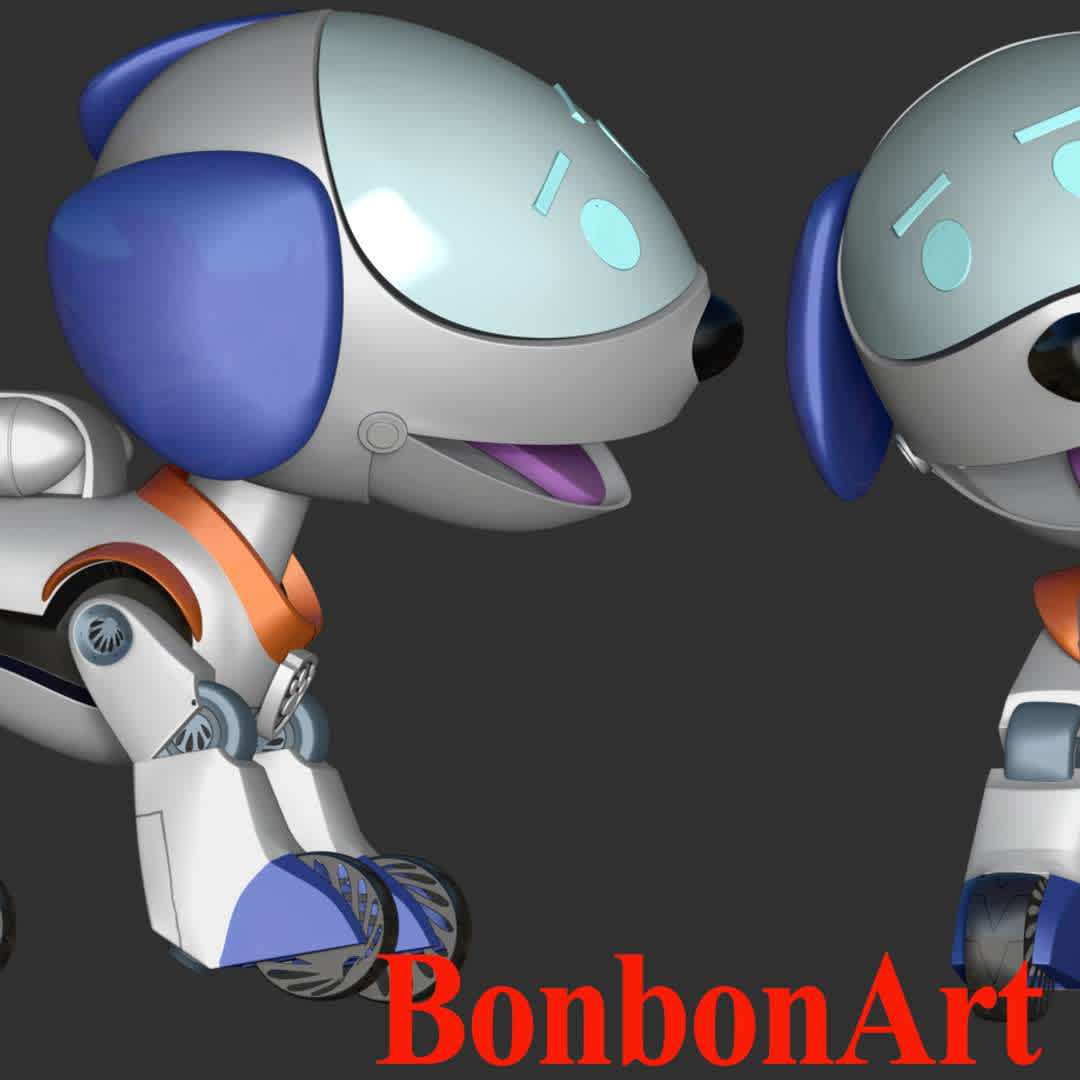 Robo-Dog Paw Patrol - Robo-Dog is Ryder's dog robot. He was created by Ryder himself, with some help from Rocky. He drives the PAW Patroller

These information of this model:

 - Files format: STL, OBJ (included 03 separated files is ready for 3D printing). 
 - Zbrush original file (ZTL) for you to customize as you like.
 - The height is 20 cm
 - The version 1.0. 

The model ready for 3D printing.
Hope you like it.
Don't hesitate to contact me if there are any problems during printing the model. - The best files for 3D printing in the world. Stl models divided into parts to facilitate 3D printing. All kinds of characters, decoration, cosplay, prosthetics, pieces. Quality in 3D printing. Affordable 3D models. Low cost. Collective purchases of 3D files.