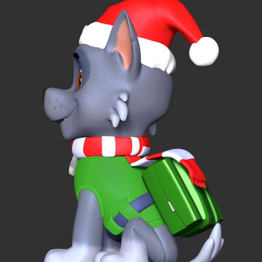 Rocky Christmas - Paw Patrol - **Let's celebrate Christmas with Rocky Paw Patrol**

These information of model:

**- The height of current model is 20 cm and you can free to scale it.**

**- Format files: STL, OBJ to supporting 3D printing.**

Please don't hesitate to contact me if you have any issues question. - The best files for 3D printing in the world. Stl models divided into parts to facilitate 3D printing. All kinds of characters, decoration, cosplay, prosthetics, pieces. Quality in 3D printing. Affordable 3D models. Low cost. Collective purchases of 3D files.