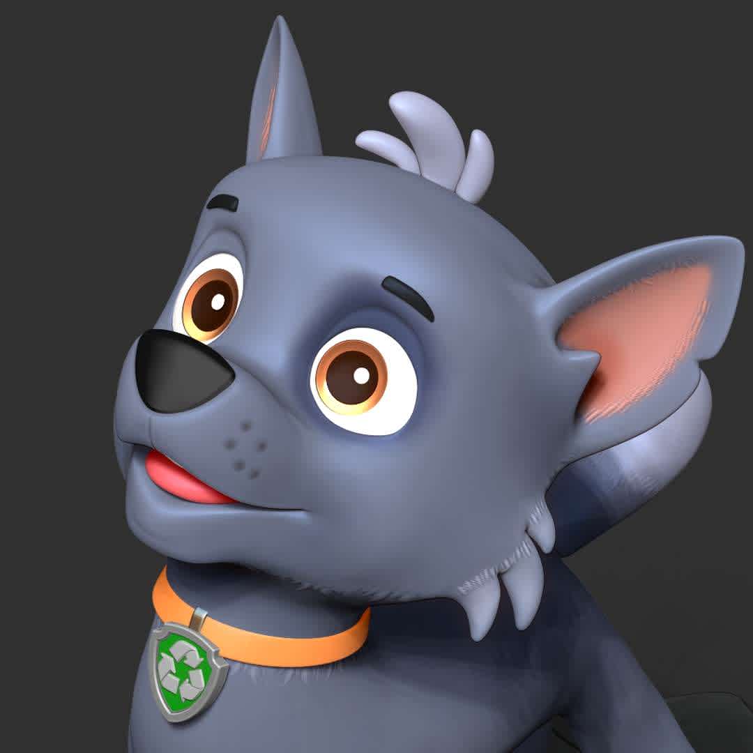 Rocky - Howling Dog Hill - Rocky is one of the main protagonists of the PAW Patrol

Basic parameters:

- STL, OBJ format for 3D printing with 02 discrete objects
- ZTL format for Zbrush (version 2019.1.2 or later)
- Model height: 15cm
- Version 1.0 - Polygons: 1015325 & Vertices: 592550

Model ready for 3D printing.

Please vote positively for me if you find this model useful. - Los mejores archivos para impresión 3D del mundo. Modelos Stl divididos en partes para facilitar la impresión 3D. Todo tipo de personajes, decoración, cosplay, prótesis, piezas. Calidad en impresión 3D. Modelos 3D asequibles. Bajo costo. Compras colectivas de archivos 3D.