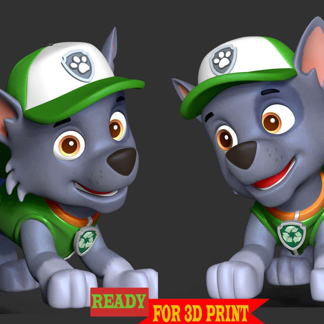 Rocky Paw Patrol - **Rocky is one of the main protagonists in the PAW Patrol series. He is a male mixed breed Eco pup and the fifth member of the PAW Patrol. His primary purpose is to use recycled items to fix broken objects such as water towers and soccer goals.**

**These information of this model:**

- The model ready for 3D printing.
- The model current size is 20cm height, but you are free to scale it.
- Files format: STL, OBJ (included 03 separated files is ready for 3D printing).
- Also includes Zbrush original file (ZTL) for you to customize as you like.

The model ready for 3D printing.
Hope you like him.

Don't hesitate to contact me if there are any problems during printing the model. - Os melhores arquivos para impressão 3D do mundo. Modelos stl divididos em partes para facilitar a impressão 3D. Todos os tipos de personagens, decoração, cosplay, próteses, peças. Qualidade na impressão 3D. Modelos 3D com preço acessível. Baixo custo. Compras coletivas de arquivos 3D.