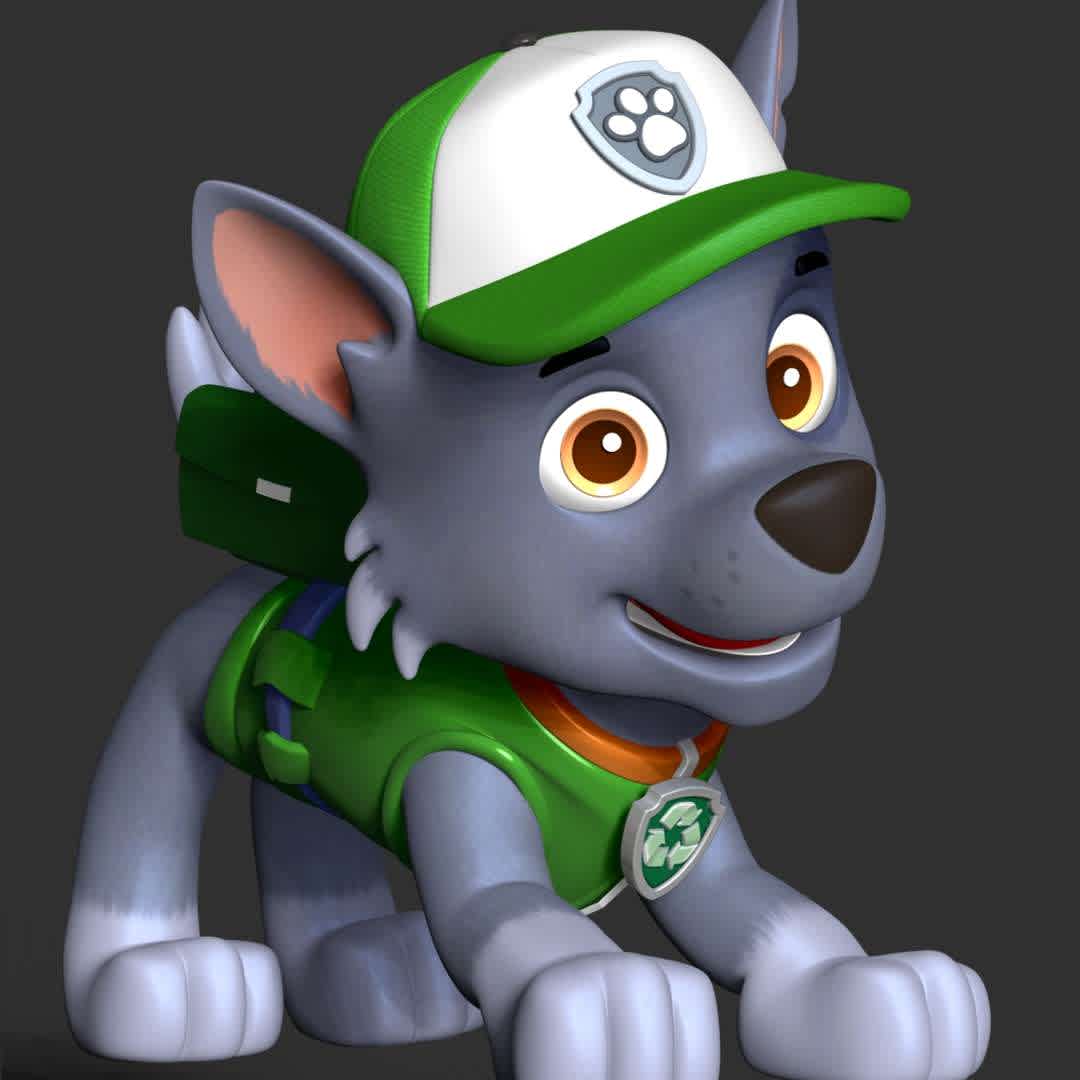 Rocky Paw Patrol - **Rocky is one of the main protagonists in the PAW Patrol series. He is a male mixed breed Eco pup and the fifth member of the PAW Patrol. His primary purpose is to use recycled items to fix broken objects such as water towers and soccer goals.**

**These information of this model:**

- The model ready for 3D printing.
- The model current size is 20cm height, but you are free to scale it.
- Files format: STL, OBJ (included 03 separated files is ready for 3D printing).
- Also includes Zbrush original file (ZTL) for you to customize as you like.

The model ready for 3D printing.
Hope you like him.

Don't hesitate to contact me if there are any problems during printing the model. - Los mejores archivos para impresión 3D del mundo. Modelos Stl divididos en partes para facilitar la impresión 3D. Todo tipo de personajes, decoración, cosplay, prótesis, piezas. Calidad en impresión 3D. Modelos 3D asequibles. Bajo costo. Compras colectivas de archivos 3D.