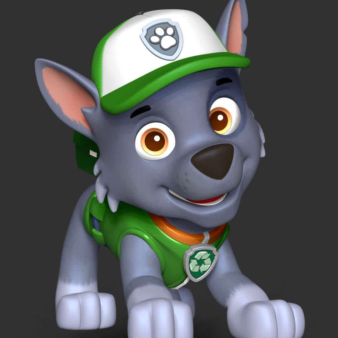 Rocky Paw Patrol - **Rocky is one of the main protagonists in the PAW Patrol series. He is a male mixed breed Eco pup and the fifth member of the PAW Patrol. His primary purpose is to use recycled items to fix broken objects such as water towers and soccer goals.**

**These information of this model:**

- The model ready for 3D printing.
- The model current size is 20cm height, but you are free to scale it.
- Files format: STL, OBJ (included 03 separated files is ready for 3D printing).
- Also includes Zbrush original file (ZTL) for you to customize as you like.

The model ready for 3D printing.
Hope you like him.

Don't hesitate to contact me if there are any problems during printing the model. - The best files for 3D printing in the world. Stl models divided into parts to facilitate 3D printing. All kinds of characters, decoration, cosplay, prosthetics, pieces. Quality in 3D printing. Affordable 3D models. Low cost. Collective purchases of 3D files.