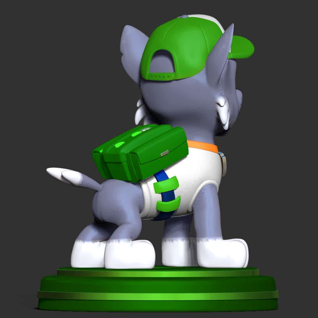 Rocky - Paw Patrol Fanart - "Rocky is a male mixed breed Eco Pup. My two kids love him from the Paw Patrol animated series."

Basic parameters:

- STL, OBJ format for 3D printing with 03 discrete objects
- ZTL format for Zbrush (version 2019.1.2 or later)
- Model height: 13cm
- Version 1.0 - Polygons: 1599077 & Vertices: 898106

Model ready for 3D printing.

Please vote positively for me if you find this model useful. - The best files for 3D printing in the world. Stl models divided into parts to facilitate 3D printing. All kinds of characters, decoration, cosplay, prosthetics, pieces. Quality in 3D printing. Affordable 3D models. Low cost. Collective purchases of 3D files.