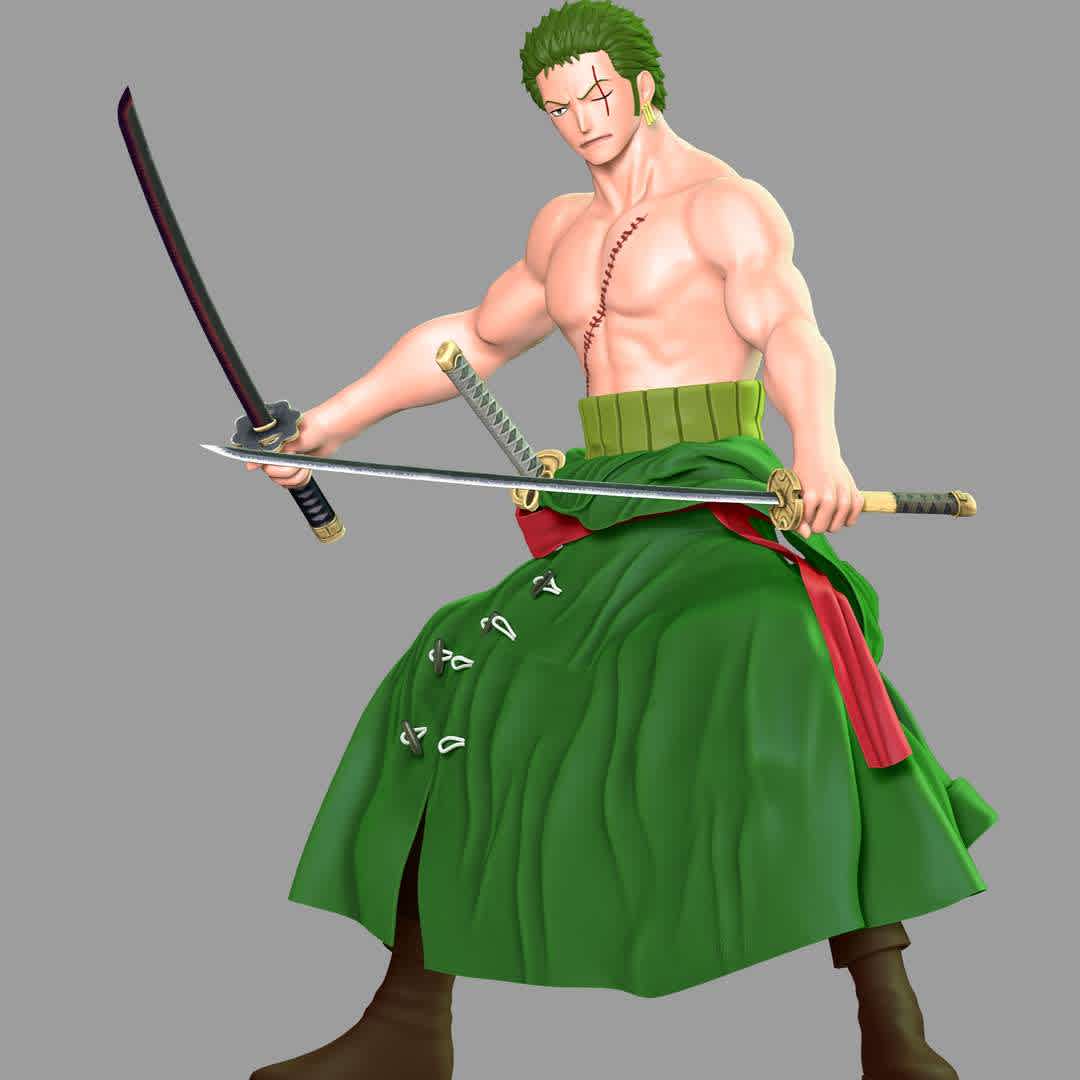 Roronoa Zoro Fanart - **These information basic of this model:**

- The model ready for 3D printing.
- The model current size is 20cm height, but you are free to scale it.
- Files format: STL, OBJ (included 5 separated files is ready for 3D printing).
- Also includes Zbrush original file (ZTL) for you to customize as you like.

Hope you like her. 
If you have any questions please don't hesitate to contact me. 
I will respond you ASAP. - The best files for 3D printing in the world. Stl models divided into parts to facilitate 3D printing. All kinds of characters, decoration, cosplay, prosthetics, pieces. Quality in 3D printing. Affordable 3D models. Low cost. Collective purchases of 3D files.