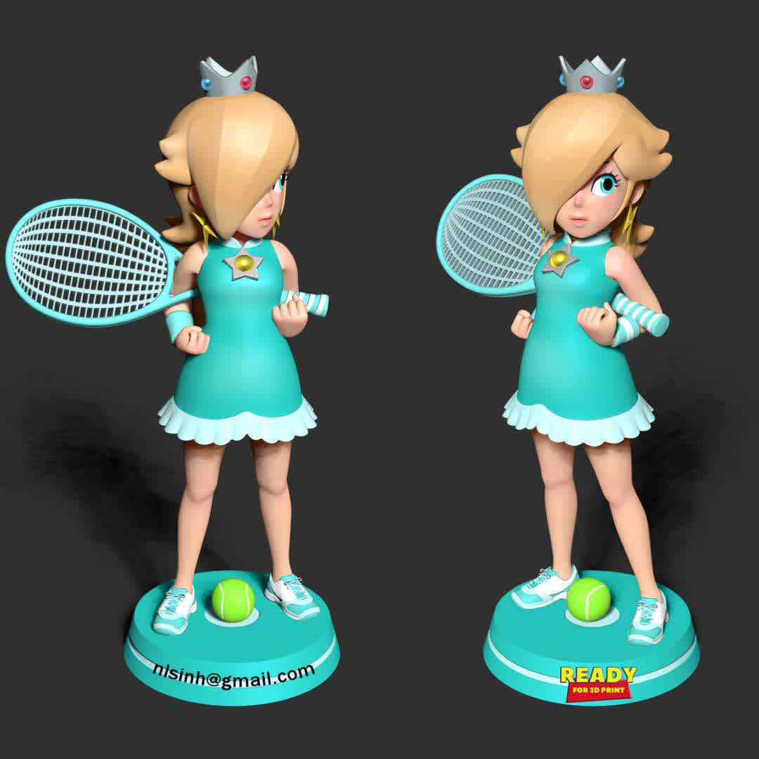Rosalina - Olympic Tokyo 2020 - When you purchase this model, you will own:

- STL, OBJ file with 05 separated files (with key to connect together) is ready for 3D printing.

- Zbrush original files (ZTL) for you to customize as you like.

This is version 1.0 of this model.

Hope you like her. Thanks for viewing! - The best files for 3D printing in the world. Stl models divided into parts to facilitate 3D printing. All kinds of characters, decoration, cosplay, prosthetics, pieces. Quality in 3D printing. Affordable 3D models. Low cost. Collective purchases of 3D files.