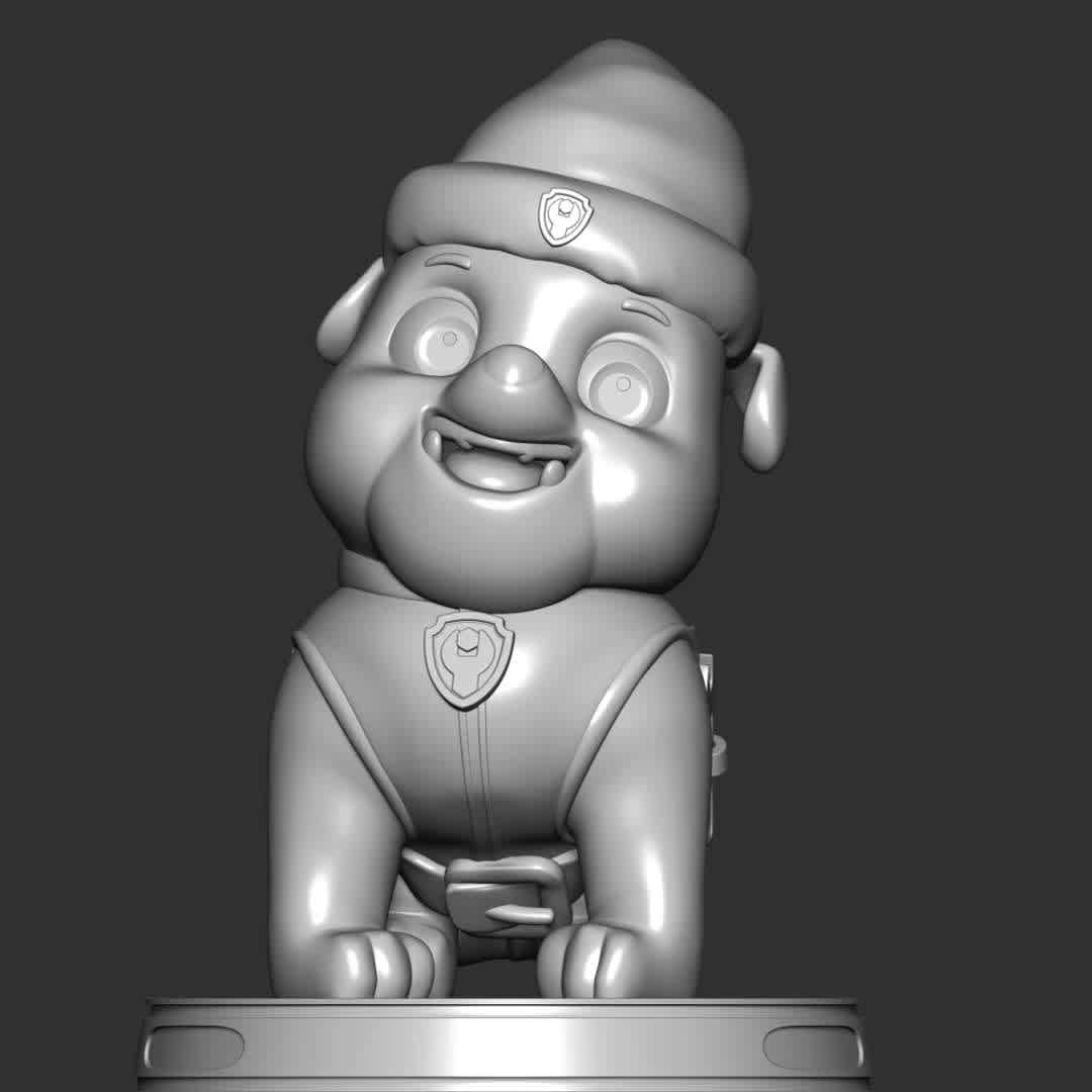 Rubble Christmas - Paw Patrol - **Let's celebrate Christmas with Rubble Paw Patrol**

These information of model:

**- The height of current model is 20 cm and you can free to scale it.**

**- Format files: STL, OBJ to supporting 3D printing.**

Please don't hesitate to contact me if you have any issues question. - Los mejores archivos para impresión 3D del mundo. Modelos Stl divididos en partes para facilitar la impresión 3D. Todo tipo de personajes, decoración, cosplay, prótesis, piezas. Calidad en impresión 3D. Modelos 3D asequibles. Bajo costo. Compras colectivas de archivos 3D.