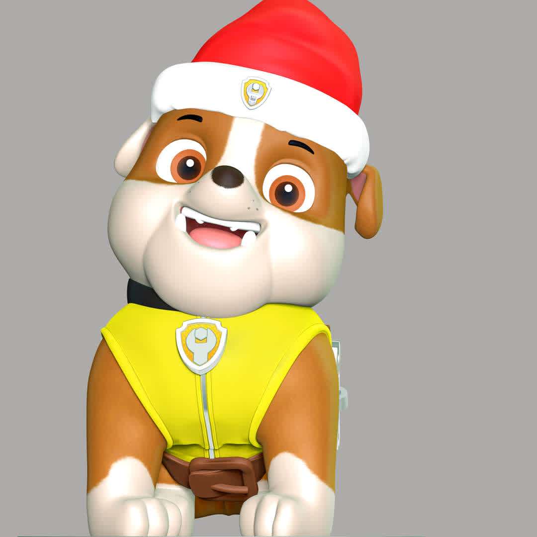 Rubble Christmas - Paw Patrol - **Let's celebrate Christmas with Rubble Paw Patrol**

These information of model:

**- The height of current model is 20 cm and you can free to scale it.**

**- Format files: STL, OBJ to supporting 3D printing.**

Please don't hesitate to contact me if you have any issues question. - The best files for 3D printing in the world. Stl models divided into parts to facilitate 3D printing. All kinds of characters, decoration, cosplay, prosthetics, pieces. Quality in 3D printing. Affordable 3D models. Low cost. Collective purchases of 3D files.