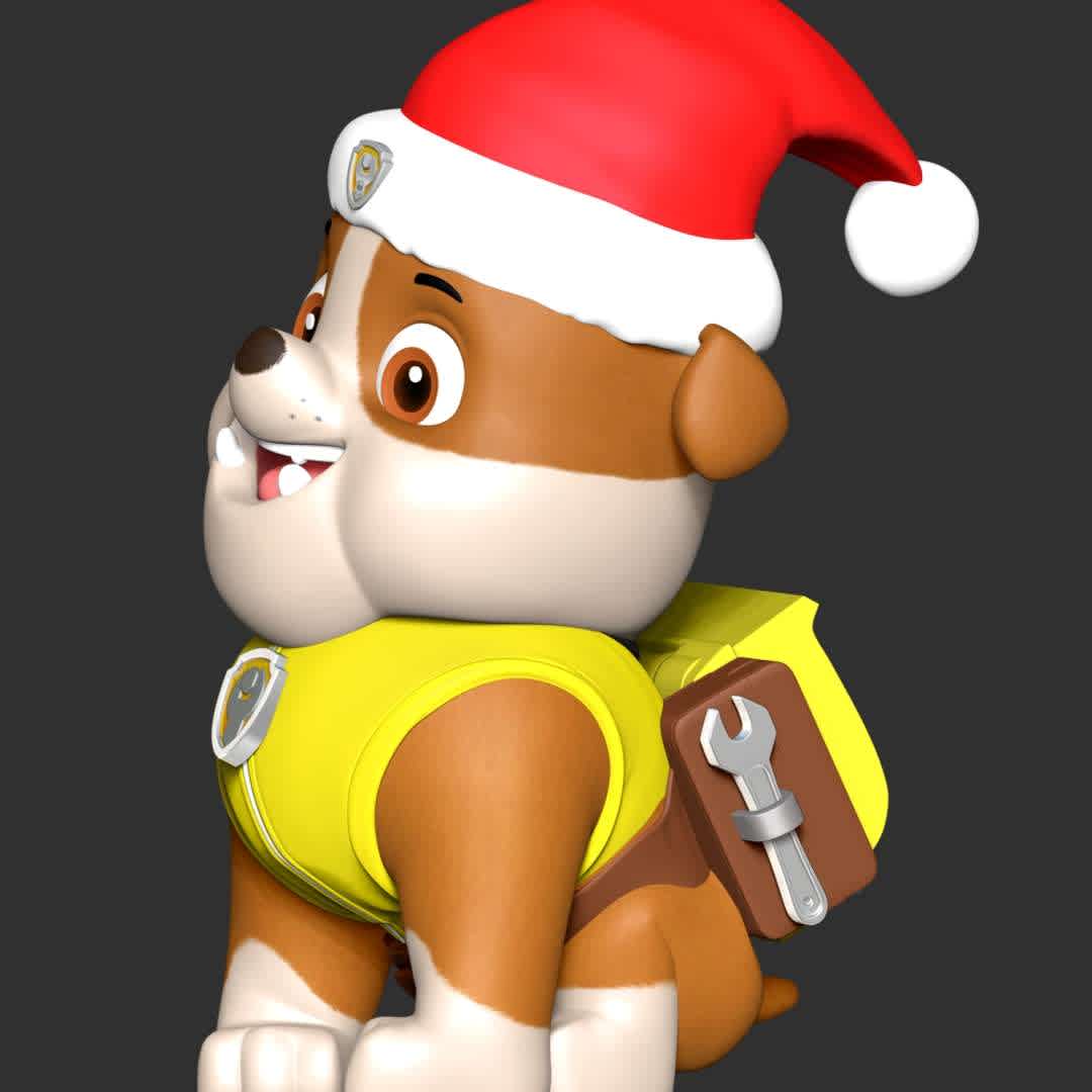 Rubble Christmas - Paw Patrol - **Let's celebrate Christmas with Rubble Paw Patrol**

These information of model:

**- The height of current model is 20 cm and you can free to scale it.**

**- Format files: STL, OBJ to supporting 3D printing.**

Please don't hesitate to contact me if you have any issues question. - The best files for 3D printing in the world. Stl models divided into parts to facilitate 3D printing. All kinds of characters, decoration, cosplay, prosthetics, pieces. Quality in 3D printing. Affordable 3D models. Low cost. Collective purchases of 3D files.