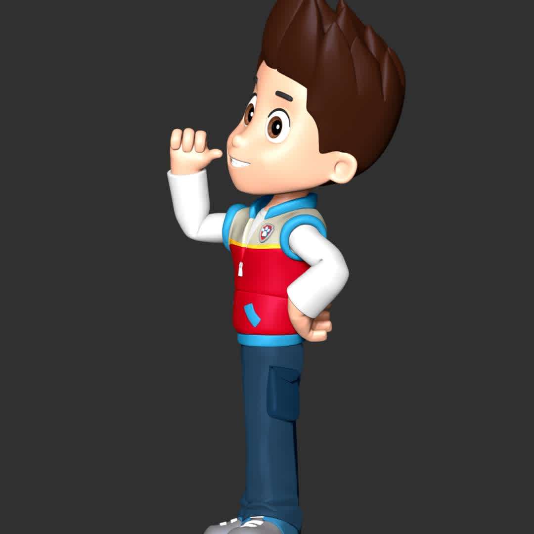 Ryder Paw Patrol Leader - **Ryder is serves as PAW Patrol’s leader. Despite his age, he and the pups have saved every adult in Adventure Bay countless times! Ryder adopted each of the pups and trained them to be a part of PAW Patrol.**

**The model ready for 3D printing.**

These information of model:

**- Format files: STL, OBJ to supporting 3D printing.**

**- Can be assembled without glue (glue is optional)**

**- Split down to 2 parts**

**- The height of current model is 20 cm and you can free to scale it.**

**- ZTL format for Zbrush for you to customize as you like.**

Please don't hesitate to contact me if you have any issues question.

If you see this model useful, please vote positively for it. - Los mejores archivos para impresión 3D del mundo. Modelos Stl divididos en partes para facilitar la impresión 3D. Todo tipo de personajes, decoración, cosplay, prótesis, piezas. Calidad en impresión 3D. Modelos 3D asequibles. Bajo costo. Compras colectivas de archivos 3D.