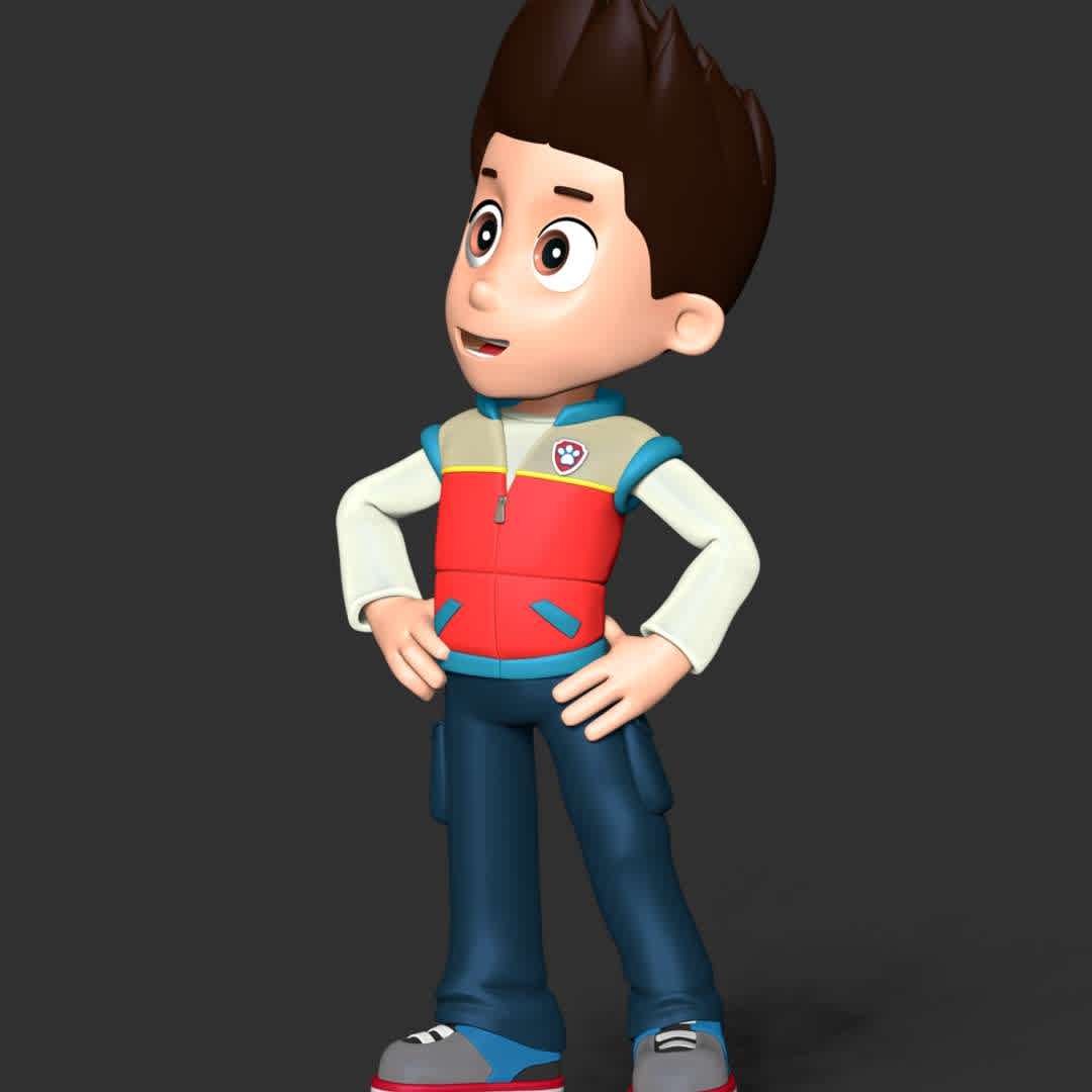 Ryder - Paw Patrol - Ryder is a ten-year-old boy and the main protagonist of the TV series PAW Patrol. He is the 1st member of the PAW Patrol and is the team's leader.

These information of this model:

 - Files format: STL, OBJ (included 03 separated files is ready for 3D printing). 
 - Zbrush original file (ZTL) for you to customize as you like.
 - The height is 20 cm
 - The version 1.0. 

The model ready for 3D printing.
Hope you like him.
Don't hesitate to contact me if there are any problems during printing the model - Los mejores archivos para impresión 3D del mundo. Modelos Stl divididos en partes para facilitar la impresión 3D. Todo tipo de personajes, decoración, cosplay, prótesis, piezas. Calidad en impresión 3D. Modelos 3D asequibles. Bajo costo. Compras colectivas de archivos 3D.