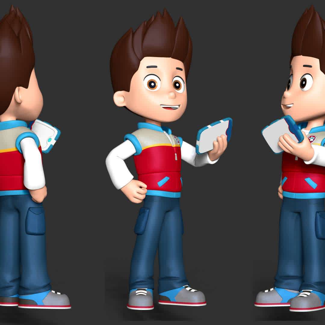 Ryder - Ryder is a ten-year-old boy and the main protagonist of the TV series PAW Patrol. He is the 1st member of the PAW Patrol and is the team's leader.

These information of this model:

 - Files format: STL, OBJ (included 02 separated files is ready for 3D printing). 
 - Zbrush original file (ZTL) for you to customize as you like.
 - The height is 20 cm
 - The version 2.0 

The model ready for 3D printing.
Hope you like him.
Don't hesitate to contact me if there are any problems during printing the model - The best files for 3D printing in the world. Stl models divided into parts to facilitate 3D printing. All kinds of characters, decoration, cosplay, prosthetics, pieces. Quality in 3D printing. Affordable 3D models. Low cost. Collective purchases of 3D files.