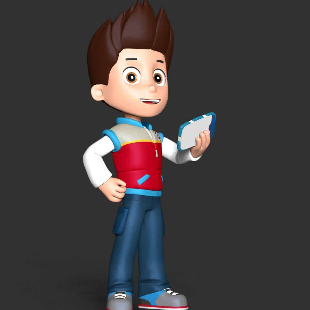 Ryder - Ryder is a ten-year-old boy and the main protagonist of the TV series PAW Patrol. He is the 1st member of the PAW Patrol and is the team's leader.

These information of this model:

 - Files format: STL, OBJ (included 02 separated files is ready for 3D printing). 
 - Zbrush original file (ZTL) for you to customize as you like.
 - The height is 20 cm
 - The version 2.0 

The model ready for 3D printing.
Hope you like him.
Don't hesitate to contact me if there are any problems during printing the model - Los mejores archivos para impresión 3D del mundo. Modelos Stl divididos en partes para facilitar la impresión 3D. Todo tipo de personajes, decoración, cosplay, prótesis, piezas. Calidad en impresión 3D. Modelos 3D asequibles. Bajo costo. Compras colectivas de archivos 3D.