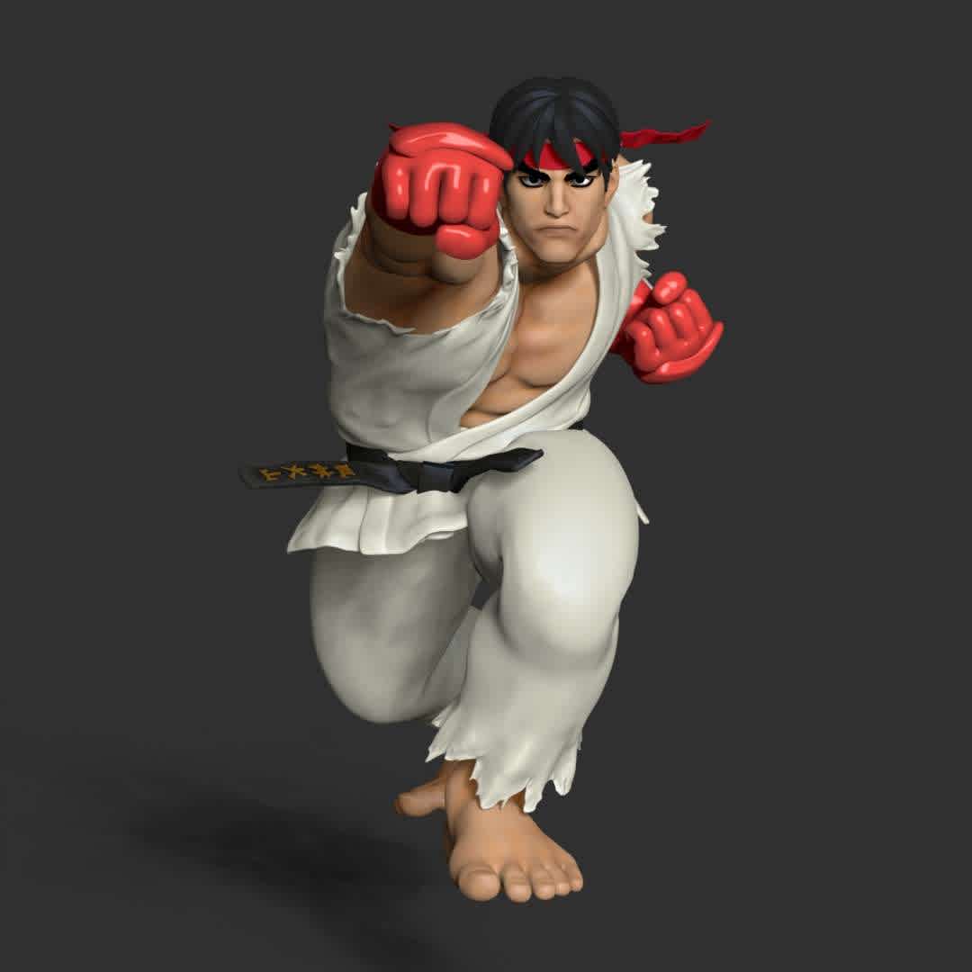 Ryu - Street Fighter - This model has a height of 15 cm.

When you purchase this model, you will own:

- STL, OBJ file with 07 separated files (with key to connect together) is ready for 3D printing.

- Zbrush original files (ZTL) for you to customize as you like.

This is version 1.0 of this model.

Hope you like him. Thanks for viewing! - The best files for 3D printing in the world. Stl models divided into parts to facilitate 3D printing. All kinds of characters, decoration, cosplay, prosthetics, pieces. Quality in 3D printing. Affordable 3D models. Low cost. Collective purchases of 3D files.