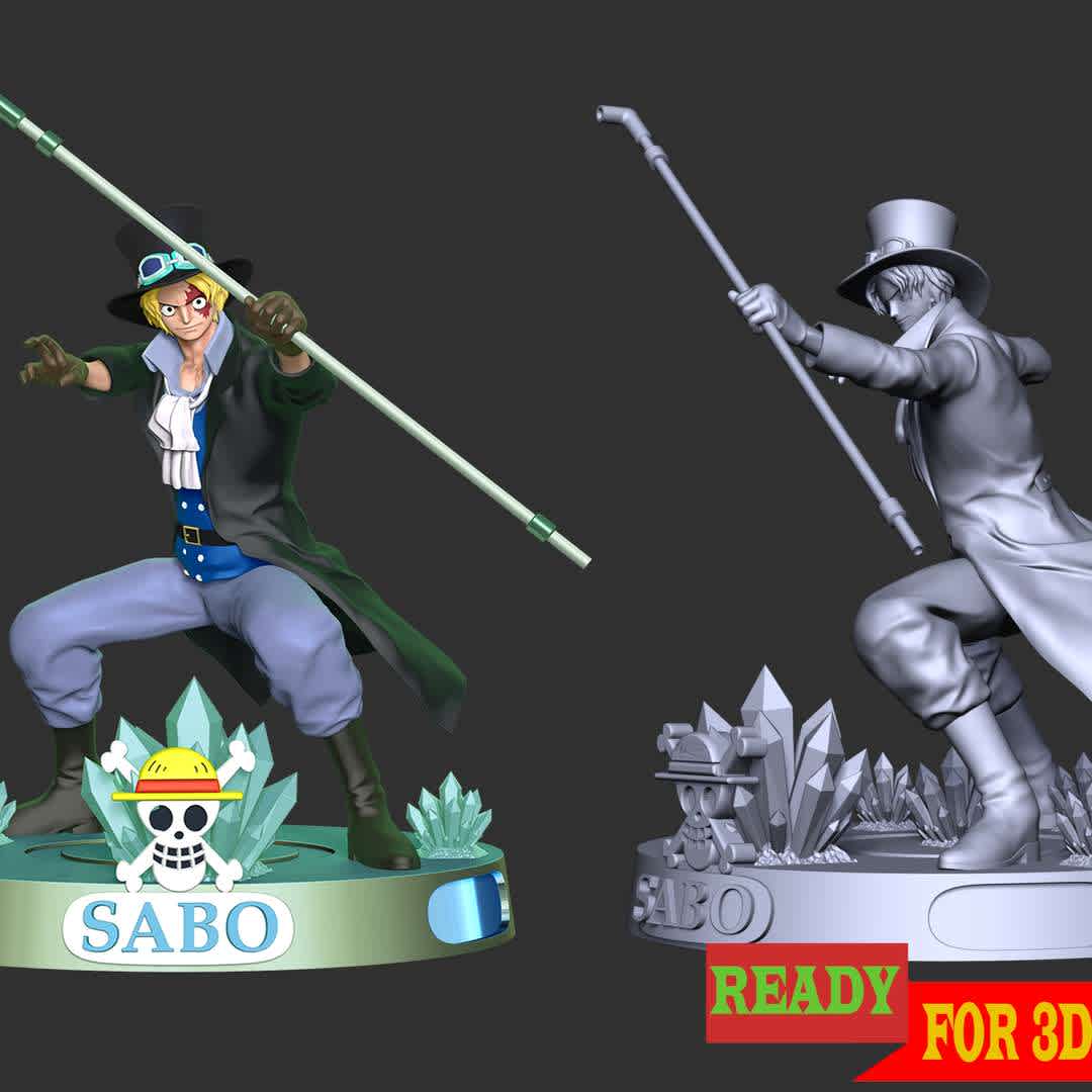 Sabo - One Piece - Sabo is the Revolutionary Army's chief of staff, recognized as the No. 2 of the entire organization and outranked only by Supreme Commander Monkey D. Dragon. He is also the sworn brother of the notorious pirates Monkey D. Luffy and the late Portgas D. Ace

- Information: This model has a height of 20 cm.

When you purchase this model, you will own:
 
- STL, OBJ file with 79 separated files (included key to connect parts) is ready for 3D printing.
- Zbrush original files (ZTL) for you to customize as you like.

This is version 1.0 of this model.
Thanks for viewing! Hope you like him. - Os melhores arquivos para impressão 3D do mundo. Modelos stl divididos em partes para facilitar a impressão 3D. Todos os tipos de personagens, decoração, cosplay, próteses, peças. Qualidade na impressão 3D. Modelos 3D com preço acessível. Baixo custo. Compras coletivas de arquivos 3D.