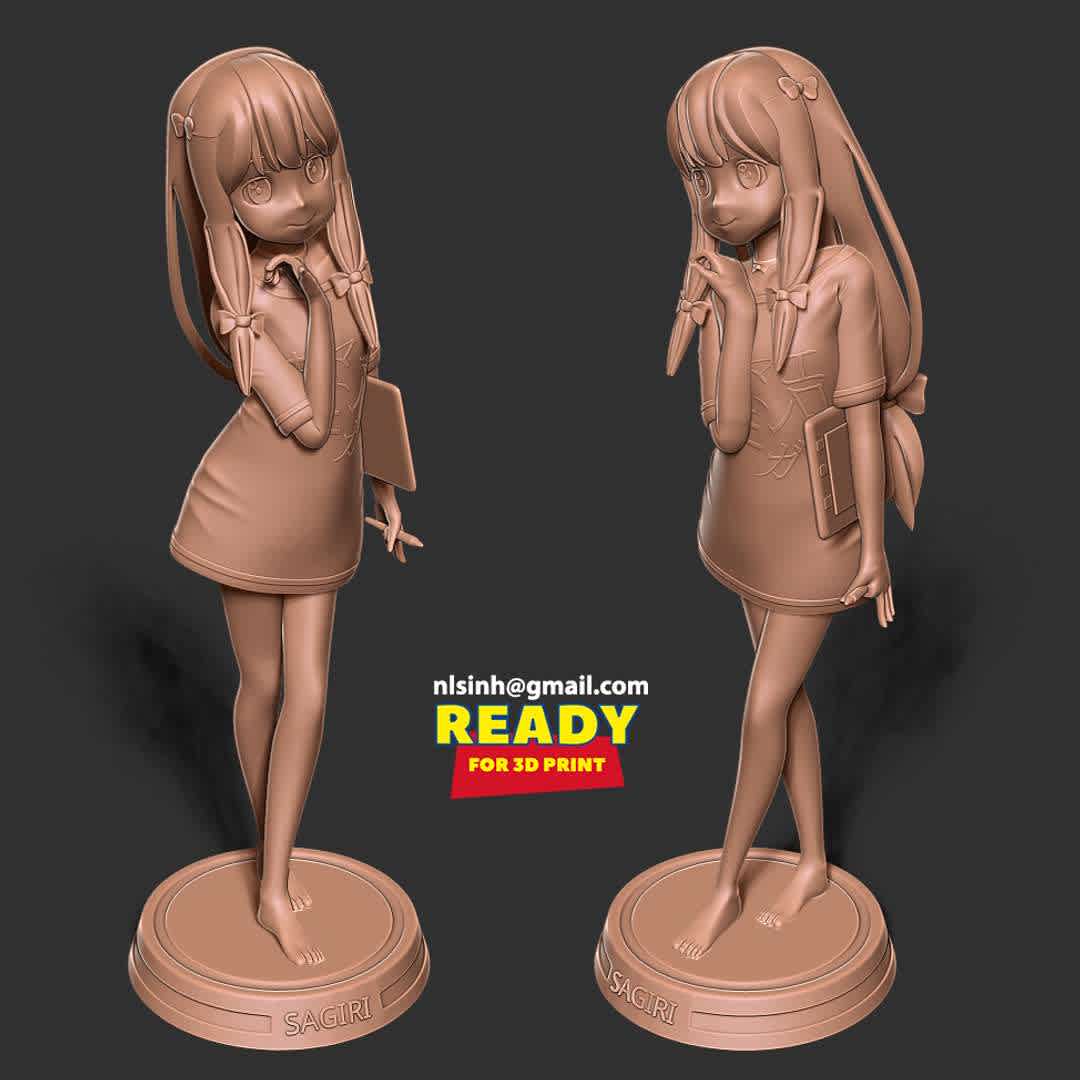 Sagiri Izumi - Sagiri Izumi is the main female protagonist from the EroManga-Sensei anime and light novels.

-- Information: this model has a height of 10cm.--

When you buy this model, you will own:

- STL, OBJ file with 04 separated files (with key to connect together) is ready for 3D printing.
- Zbrush original files (ZTL) for you to customize as you like.
This is version 1.0 of this model.

Hope you like her. Thanks for viewing! - The best files for 3D printing in the world. Stl models divided into parts to facilitate 3D printing. All kinds of characters, decoration, cosplay, prosthetics, pieces. Quality in 3D printing. Affordable 3D models. Low cost. Collective purchases of 3D files.