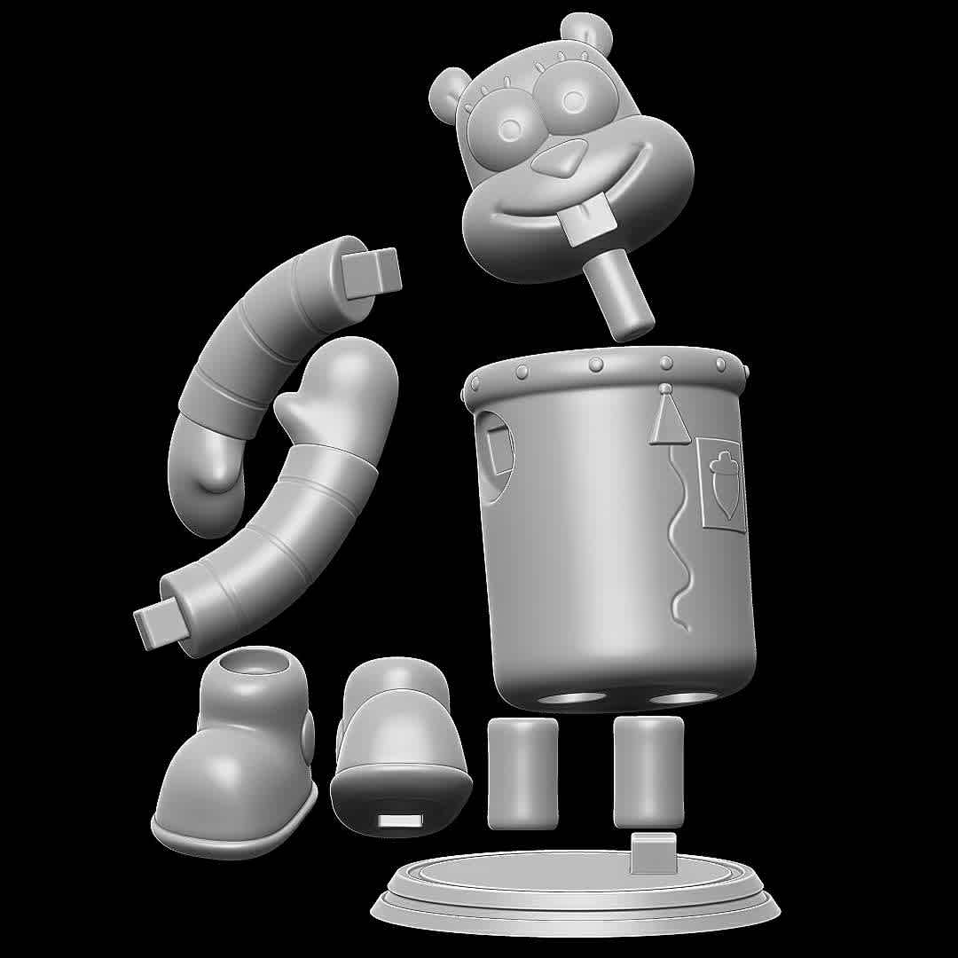 sandy cheeks - spongebob squarepants  - sandy cheeks astronaut suit version.
 - The best files for 3D printing in the world. Stl models divided into parts to facilitate 3D printing. All kinds of characters, decoration, cosplay, prosthetics, pieces. Quality in 3D printing. Affordable 3D models. Low cost. Collective purchases of 3D files.