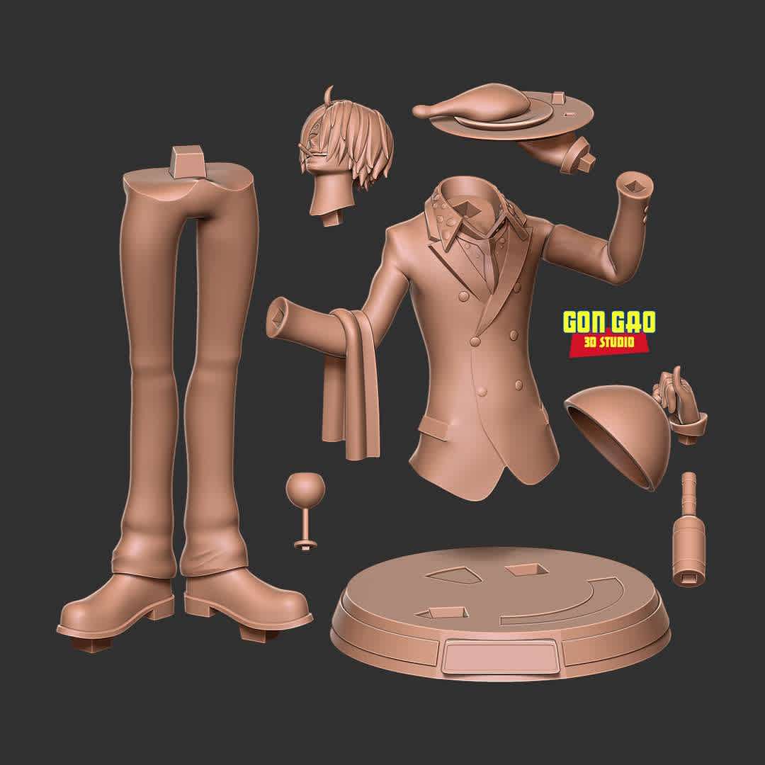 Sanji - One Piece Fanart - "Sanji, born as Vinsmoke Sanji and also known as Black Leg Sanji, is a fictional character in the One Piece franchise created by Eiichiro Oda."

Basic parameters:

- STL format for 3D printing with 07 discrete objects
- Model height: 30 cm
- Version 1.0 - Polygons: 1808883 & Vertices: 1120446

Model ready for 3D printing.

Please vote positively for me if you find this model useful. - The best files for 3D printing in the world. Stl models divided into parts to facilitate 3D printing. All kinds of characters, decoration, cosplay, prosthetics, pieces. Quality in 3D printing. Affordable 3D models. Low cost. Collective purchases of 3D files.