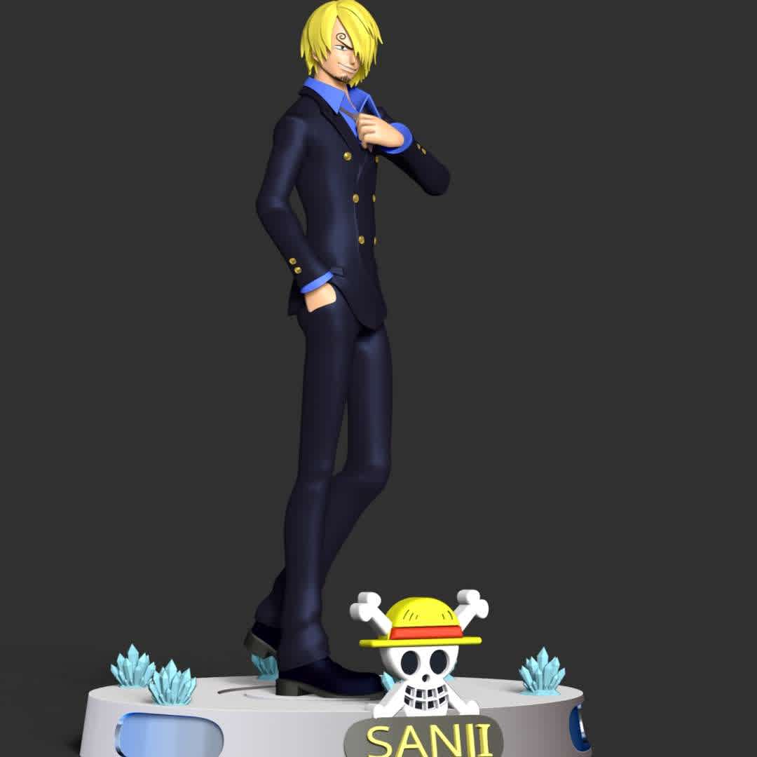 Sanji - One Piece - Sanji is the cook of the Straw Hat Pirates and one of the Nine Senior Officers of the Straw Hat Grand Fleet.He is the fifth member of the crew and the fourth to join.

Information: This model has a height of 18 cm.

When you purchase this model, you will own:
 
- STL, OBJ file with 3 separated files (included key to connect parts) is ready for 3D printing.
- Zbrush original files (ZTL) for you to customize as you like.

This is version 1.0 of this model.
Thanks for viewing! Hope you like him. - The best files for 3D printing in the world. Stl models divided into parts to facilitate 3D printing. All kinds of characters, decoration, cosplay, prosthetics, pieces. Quality in 3D printing. Affordable 3D models. Low cost. Collective purchases of 3D files.