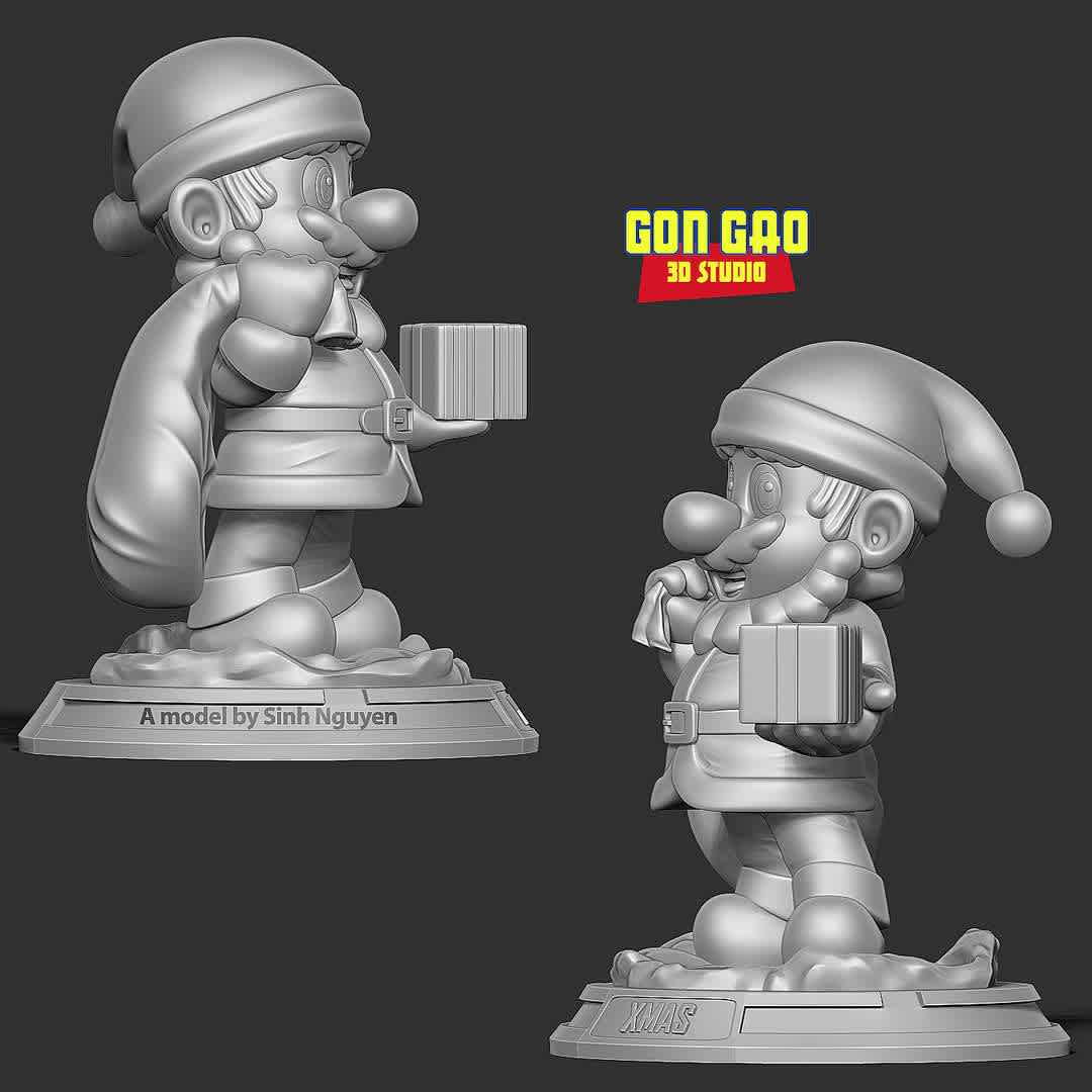 Santa Mario - Merry Christmas - "Santa Mario: Merry Xmas!!!!! d(^o^)b"

Basic parameters:

- STL, OBJ format for 3D printing with 04 discrete objects
- Model height: 18cm
- Version 1.0: Polygons: 1586221 & Vertices: 893210

Model ready for 3D printing.

Please vote positively for me if you find this model useful. - Os melhores arquivos para impressão 3D do mundo. Modelos stl divididos em partes para facilitar a impressão 3D. Todos os tipos de personagens, decoração, cosplay, próteses, peças. Qualidade na impressão 3D. Modelos 3D com preço acessível. Baixo custo. Compras coletivas de arquivos 3D.