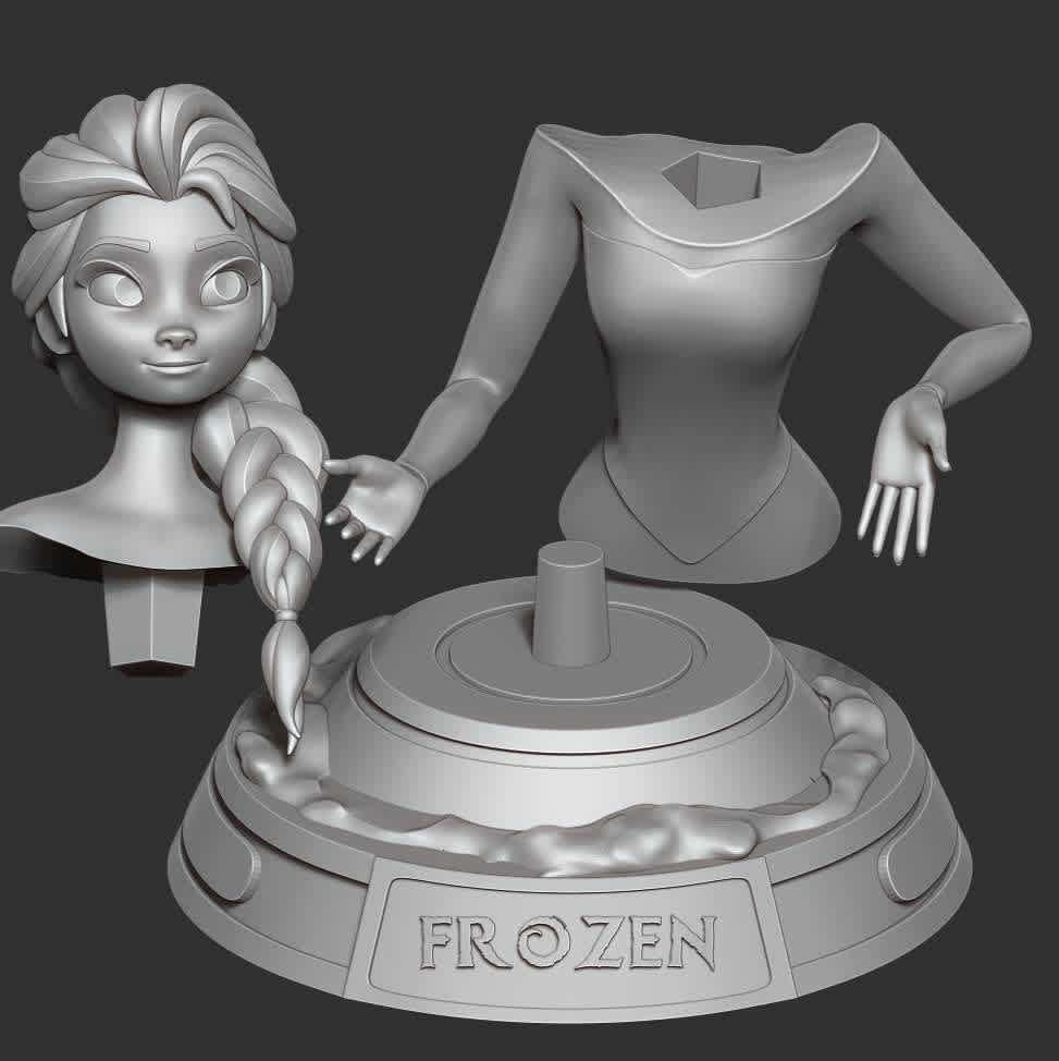 Elsa bust - > **Elsa: **Happy New Year! May our world have a new year 2021 filled with joy and happiness!

When purchasing this model, you will own:

**- STL file with 03 separated files (with key to connect together) is ready for 3D printing.**

Don't be shy, ask me questions if you have any questions.

Hope you like it. Thanks for viewing! - The best files for 3D printing in the world. Stl models divided into parts to facilitate 3D printing. All kinds of characters, decoration, cosplay, prosthetics, pieces. Quality in 3D printing. Affordable 3D models. Low cost. Collective purchases of 3D files.