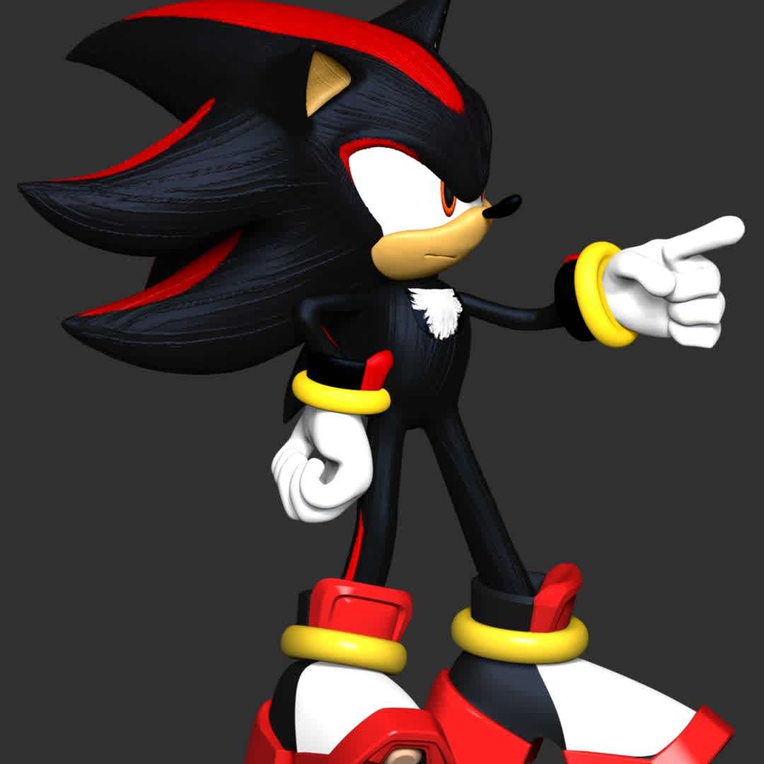 Shadow the hedgehog - These information of model:

**- The height of current model is 20 cm and you can free to scale it.**

**- Format files: STL, OBJ to supporting 3D printing.**

Please don't hesitate to contact me if you have any issues question. - The best files for 3D printing in the world. Stl models divided into parts to facilitate 3D printing. All kinds of characters, decoration, cosplay, prosthetics, pieces. Quality in 3D printing. Affordable 3D models. Low cost. Collective purchases of 3D files.