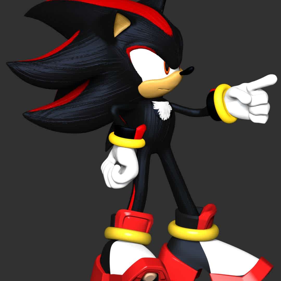 Shadow the hedgehog - These information of model:

**- The height of current model is 20 cm and you can free to scale it.**

**- Format files: STL, OBJ to supporting 3D printing.**

Please don't hesitate to contact me if you have any issues question. - The best files for 3D printing in the world. Stl models divided into parts to facilitate 3D printing. All kinds of characters, decoration, cosplay, prosthetics, pieces. Quality in 3D printing. Affordable 3D models. Low cost. Collective purchases of 3D files.