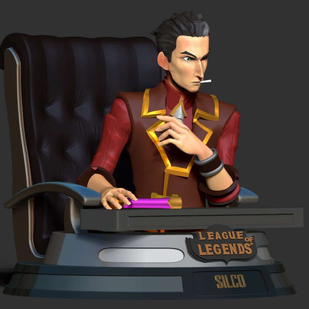 Silco bust - Arcane Fanart  - Silco is the main antagonist of Season 1 of the Riot Games/Netflix 2021 animated series Arcane

When you purchase this model, you will own:

-STL, OBJ file with 08 separated files (with key to connect together) is ready for 3D printing.

-Zbrush original files (ZTL) for you to customize as you like.

This is version 1.0 of this model.

Hope you like him. Thanks for viewing! - Los mejores archivos para impresión 3D del mundo. Modelos Stl divididos en partes para facilitar la impresión 3D. Todo tipo de personajes, decoración, cosplay, prótesis, piezas. Calidad en impresión 3D. Modelos 3D asequibles. Bajo costo. Compras colectivas de archivos 3D.