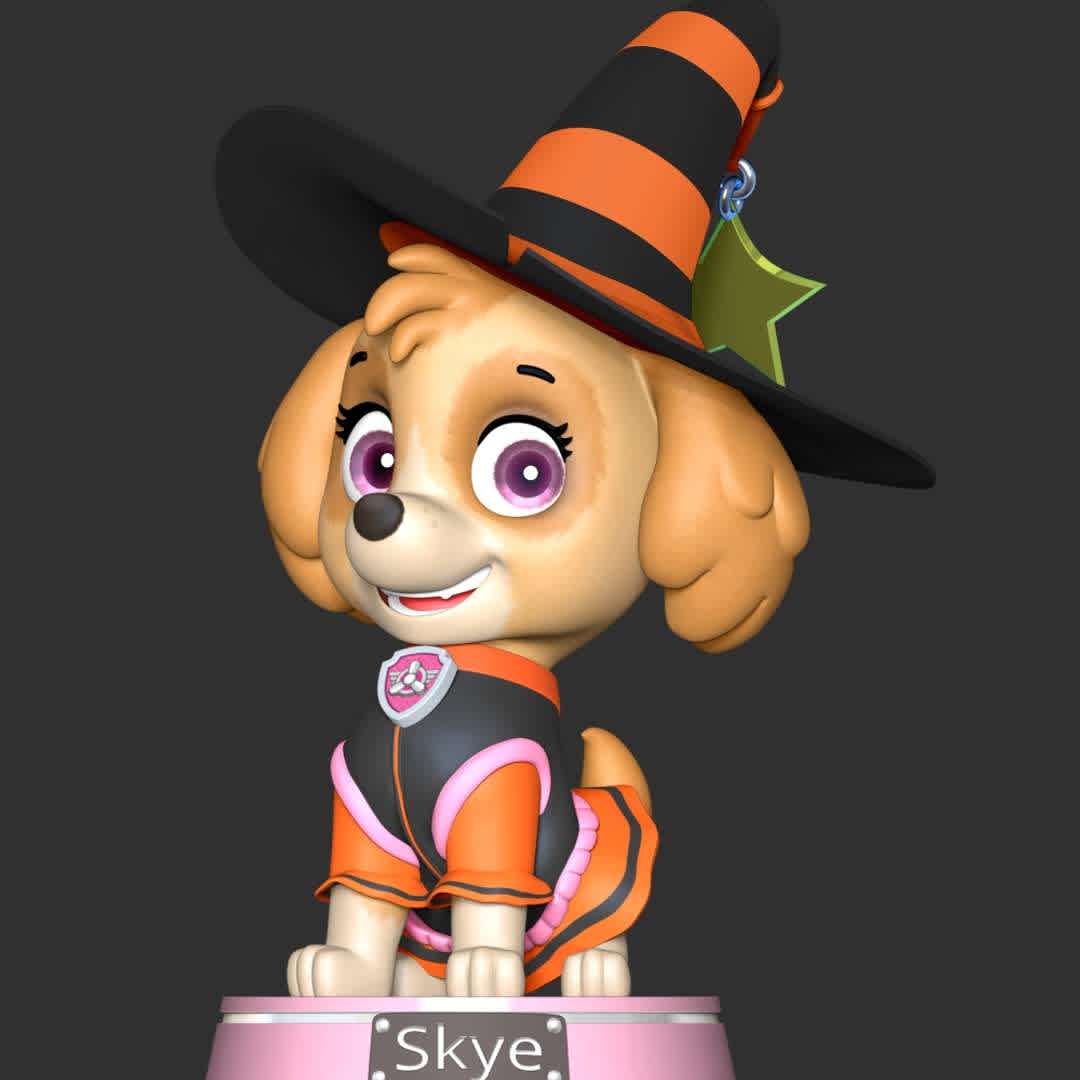 Skye Halloween - Paw Patrol - These information of model:

**- The height of current model is 20 cm and you can free to scale it.**

**- Format files: STL, OBJ to supporting 3D printing.**

Please don't hesitate to contact me if you have any issues question. - The best files for 3D printing in the world. Stl models divided into parts to facilitate 3D printing. All kinds of characters, decoration, cosplay, prosthetics, pieces. Quality in 3D printing. Affordable 3D models. Low cost. Collective purchases of 3D files.