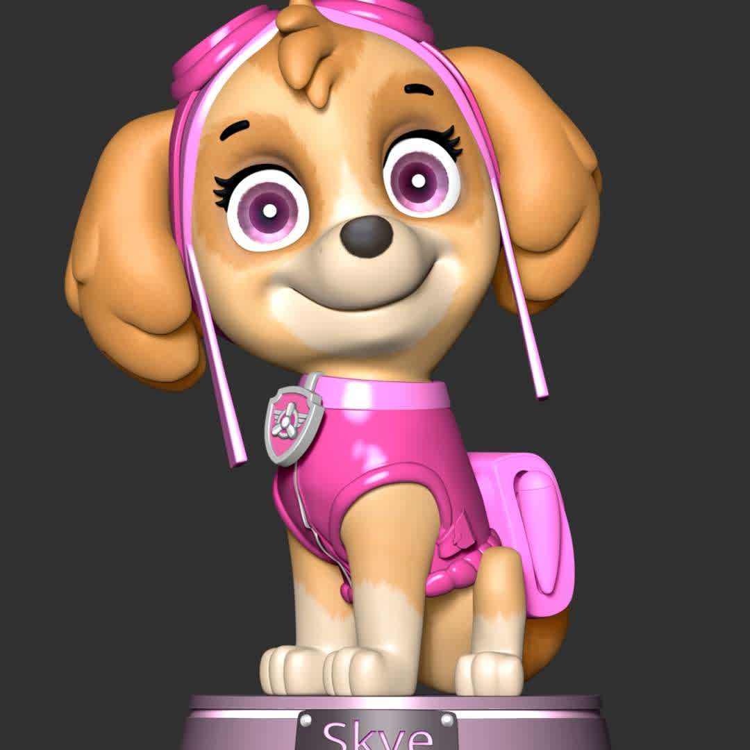 Skye paw patrol - These information of model:

**- The height of current model is 20 cm and you can free to scale it.**

**- Format files: STL, OBJ to supporting 3D printing.**

Please don't hesitate to contact me if you have any issues question. - The best files for 3D printing in the world. Stl models divided into parts to facilitate 3D printing. All kinds of characters, decoration, cosplay, prosthetics, pieces. Quality in 3D printing. Affordable 3D models. Low cost. Collective purchases of 3D files.