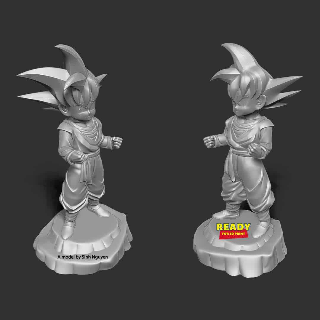 Son Goten - Dragon Ball Fanart - "Goten is the younger son of Goku and his wife Chi-Chi, making him a Saiyan and Earthling hybrid."

Basic parameters:

- STL format for 3D printing with 05 discrete objects
- Model height: 18cm
- Version 1.0: Polygons: 1778842 & Vertices: 1055602

Model ready for 3D printing.

Please vote positively for me if you find this model useful. - Los mejores archivos para impresión 3D del mundo. Modelos Stl divididos en partes para facilitar la impresión 3D. Todo tipo de personajes, decoración, cosplay, prótesis, piezas. Calidad en impresión 3D. Modelos 3D asequibles. Bajo costo. Compras colectivas de archivos 3D.