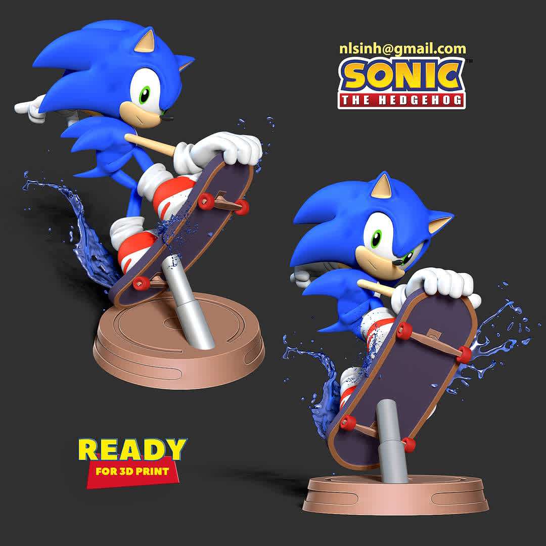 Sonic the Hedgehog  - Model height is 15cm

I have divided the individual parts to make it easy for 3D printing:

-STL, OBJ file with 08 separated files (with key to connect together) is ready for 3D printing.

-Zbrush original files (ZTL) for you to customize as you like.

18th Feb, 2020: This is version 1.0 of this model.

4th May, 2022: version 1.1 - Cut the parts to the right position & reworked the base of the stand for the model

We hope to receive the support of our dear customers.

Thanks so much for viewing my model! - Los mejores archivos para impresión 3D del mundo. Modelos Stl divididos en partes para facilitar la impresión 3D. Todo tipo de personajes, decoración, cosplay, prótesis, piezas. Calidad en impresión 3D. Modelos 3D asequibles. Bajo costo. Compras colectivas de archivos 3D.