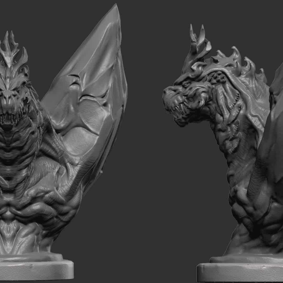 Space godzilla bust - i have re-design the space godzilla so that the head looks like more creature (dragon ) than the original - The best files for 3D printing in the world. Stl models divided into parts to facilitate 3D printing. All kinds of characters, decoration, cosplay, prosthetics, pieces. Quality in 3D printing. Affordable 3D models. Low cost. Collective purchases of 3D files.