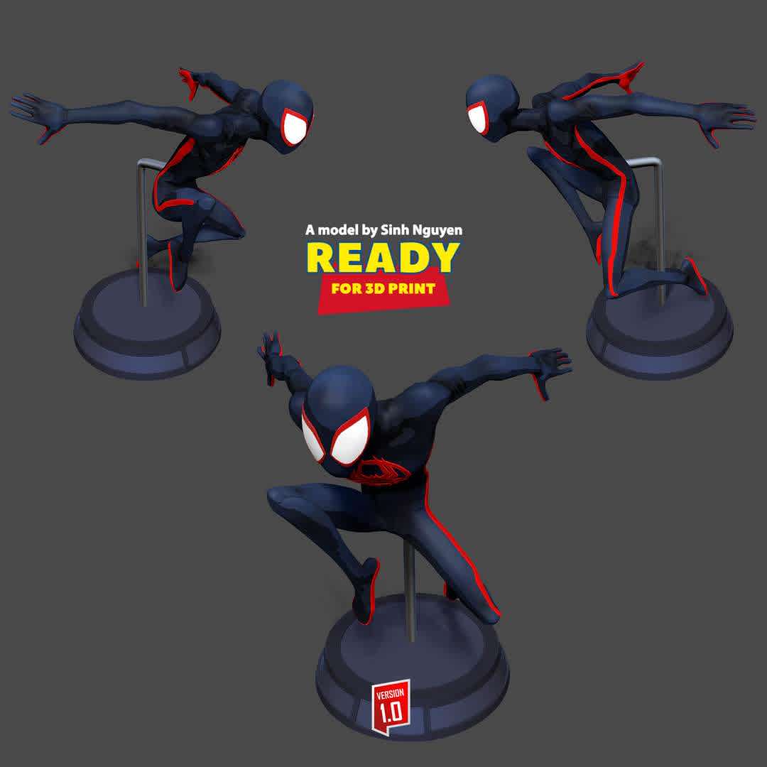 Spider-Man - Across the Spider-Verse - Let's hit theaters together on June 2, 2023 to enjoy this much-awaited movie.

Basic parameters:

- STL, OBJ format for 3D printing with 03 discrete objects
- ZTL format for Zbrush (version 2019.1.2 or later)
- Model height: 25cm
- Version 1.0 - Polygons: 854042 & Vertices: 521717

Model ready for 3D printing.

Please vote positively for me if you find this model useful. - The best files for 3D printing in the world. Stl models divided into parts to facilitate 3D printing. All kinds of characters, decoration, cosplay, prosthetics, pieces. Quality in 3D printing. Affordable 3D models. Low cost. Collective purchases of 3D files.