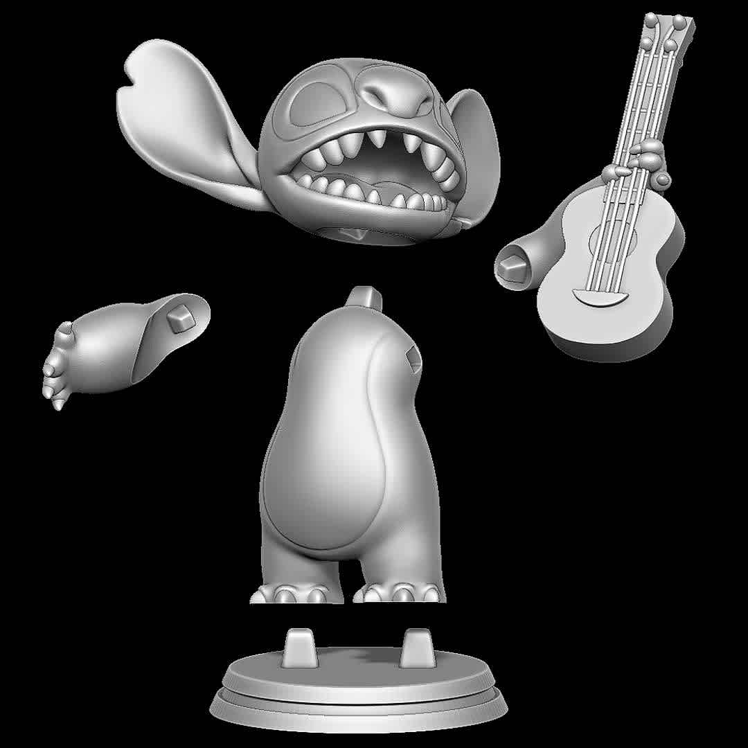 Stitch with a guitar - Lilo and Stitch - He plays all kinds of songs with his guitar - The best files for 3D printing in the world. Stl models divided into parts to facilitate 3D printing. All kinds of characters, decoration, cosplay, prosthetics, pieces. Quality in 3D printing. Affordable 3D models. Low cost. Collective purchases of 3D files.