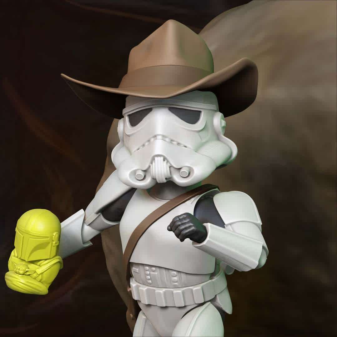 Storm Jones - Mixture of storm trooper with indiana jones, a chibe-style character from the star wars universe - The best files for 3D printing in the world. Stl models divided into parts to facilitate 3D printing. All kinds of characters, decoration, cosplay, prosthetics, pieces. Quality in 3D printing. Affordable 3D models. Low cost. Collective purchases of 3D files.