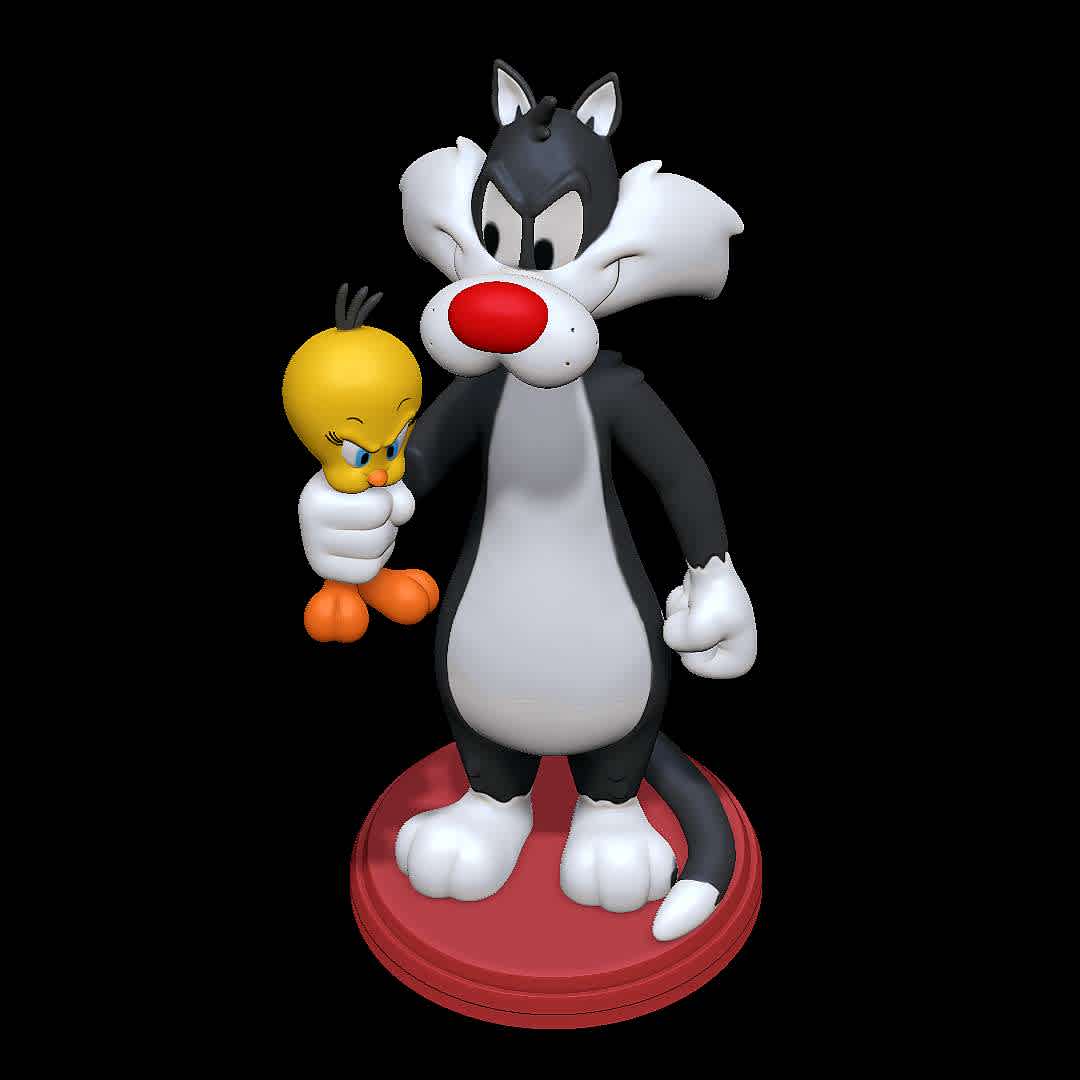 Sylvester holding Tweety - Looney Tunes - Apparently Sylvester got Tweety
 - The best files for 3D printing in the world. Stl models divided into parts to facilitate 3D printing. All kinds of characters, decoration, cosplay, prosthetics, pieces. Quality in 3D printing. Affordable 3D models. Low cost. Collective purchases of 3D files.