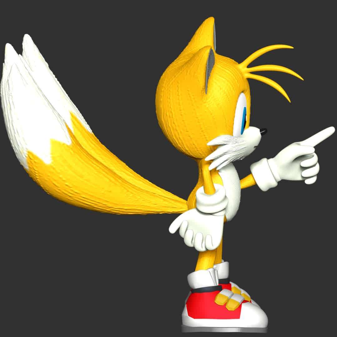 Tails - Sonic the hedgehog - These information of model:

**- The height of current model is 20 cm and you can free to scale it.**

**- Format files: STL, OBJ to supporting 3D printing.**

Please don't hesitate to contact me if you have any issues question. - The best files for 3D printing in the world. Stl models divided into parts to facilitate 3D printing. All kinds of characters, decoration, cosplay, prosthetics, pieces. Quality in 3D printing. Affordable 3D models. Low cost. Collective purchases of 3D files.