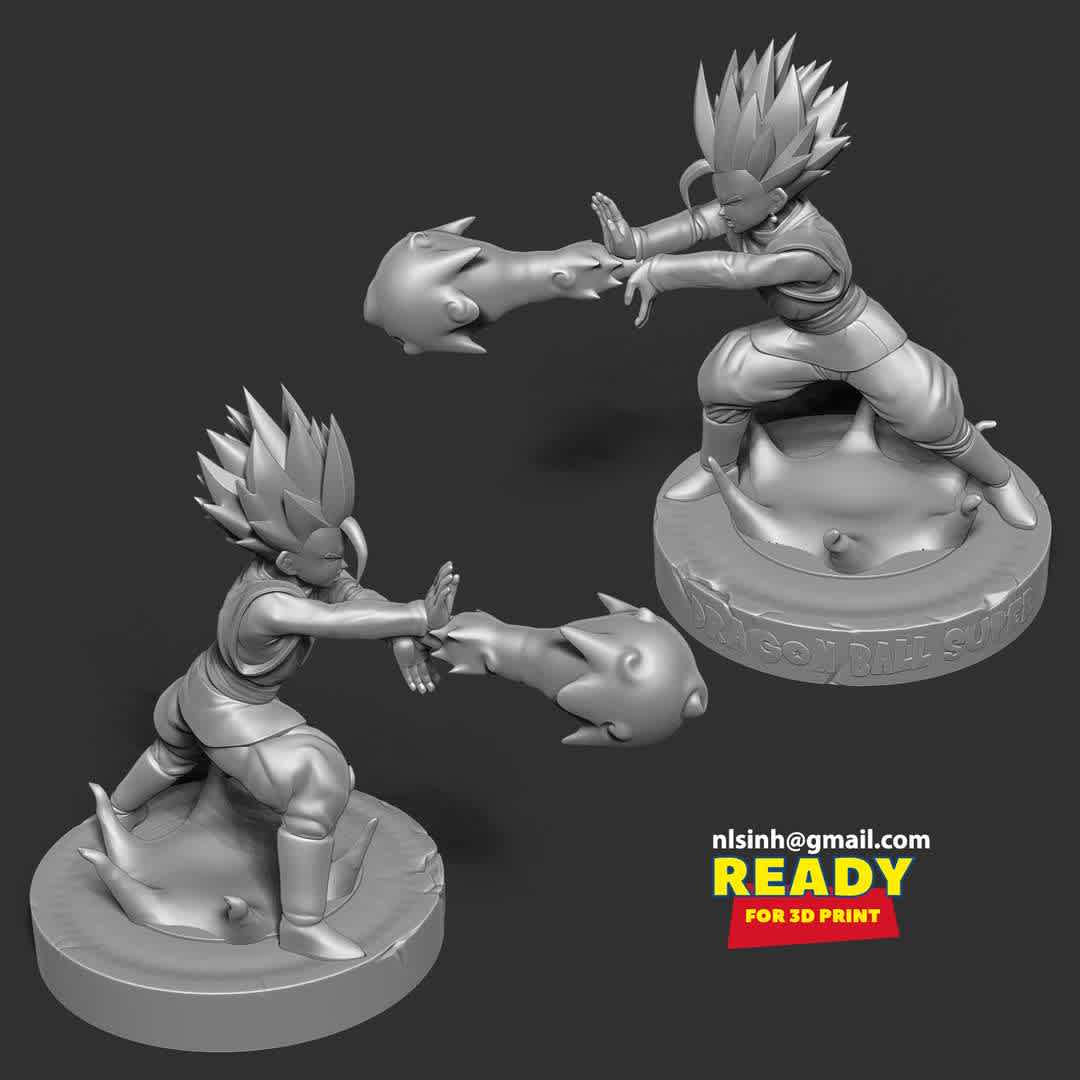 Teen Gohan Black - Kamehameha - For Dragon Ball Fanart.

When you purchase this model, you will own:

- STL, OBJ file with 04 separated files (with key to connect together) is ready for 3D printing.

- Zbrush original files (ZTL) for you to customize as you like.

This is version 1.0 of this model.

Hope you like him. Thanks for viewing! - The best files for 3D printing in the world. Stl models divided into parts to facilitate 3D printing. All kinds of characters, decoration, cosplay, prosthetics, pieces. Quality in 3D printing. Affordable 3D models. Low cost. Collective purchases of 3D files.