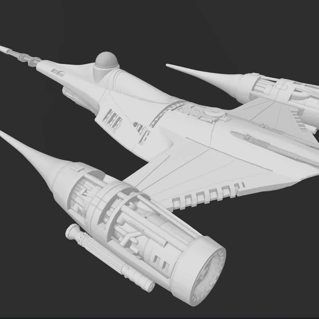 the book of BOBA FETT Din Djarin's Improved N-1 Starship 3D print model - Naboo N-1 starfighter, the Mandalorian's new ship in the boba fett book

detail of the internal cockpit.

dimensions:
192.2 x314.6 x 46.7 mm

preferably print in transparent resin to enjoy all the details. ;) - Os melhores arquivos para impressão 3D do mundo. Modelos stl divididos em partes para facilitar a impressão 3D. Todos os tipos de personagens, decoração, cosplay, próteses, peças. Qualidade na impressão 3D. Modelos 3D com preço acessível. Baixo custo. Compras coletivas de arquivos 3D.