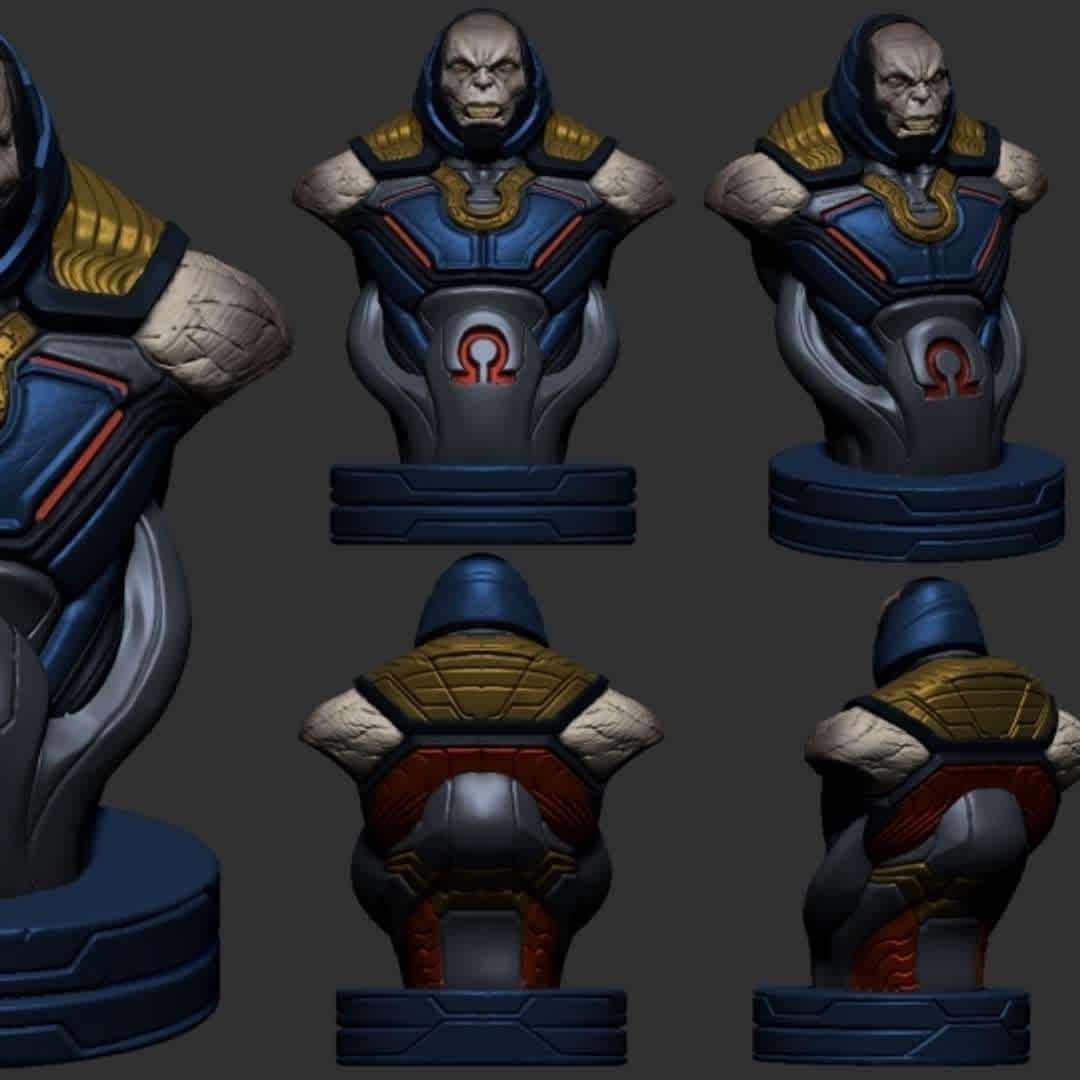 The darkseid bust - This is a darkseid character that I have redesigned. I want the darkseid appearance to look more alien so I make the armor look like an outer space suit with a repetition pattern to make it look more alien - The best files for 3D printing in the world. Stl models divided into parts to facilitate 3D printing. All kinds of characters, decoration, cosplay, prosthetics, pieces. Quality in 3D printing. Affordable 3D models. Low cost. Collective purchases of 3D files.