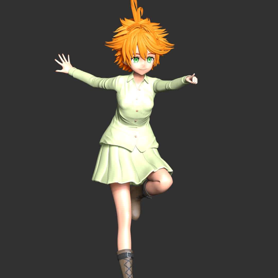The Promised Neverland - Emma - **Emma is the main protagonist of The Promised Neverland.**

**The model ready for 3D printing.**

These information of model:

**- Format files: STL, OBJ to supporting 3D printing.**

**- Can be assembled without glue (glue is optional)**

**- Split down to 2 parts**

**- The height of current model is 20 cm and you can free to scale it.**

**- ZTL format for Zbrush for you to customize as you like.**

Please don't hesitate to contact me if you have any issues question.

If you see this model useful, please vote positively for it. - Os melhores arquivos para impressão 3D do mundo. Modelos stl divididos em partes para facilitar a impressão 3D. Todos os tipos de personagens, decoração, cosplay, próteses, peças. Qualidade na impressão 3D. Modelos 3D com preço acessível. Baixo custo. Compras coletivas de arquivos 3D.
