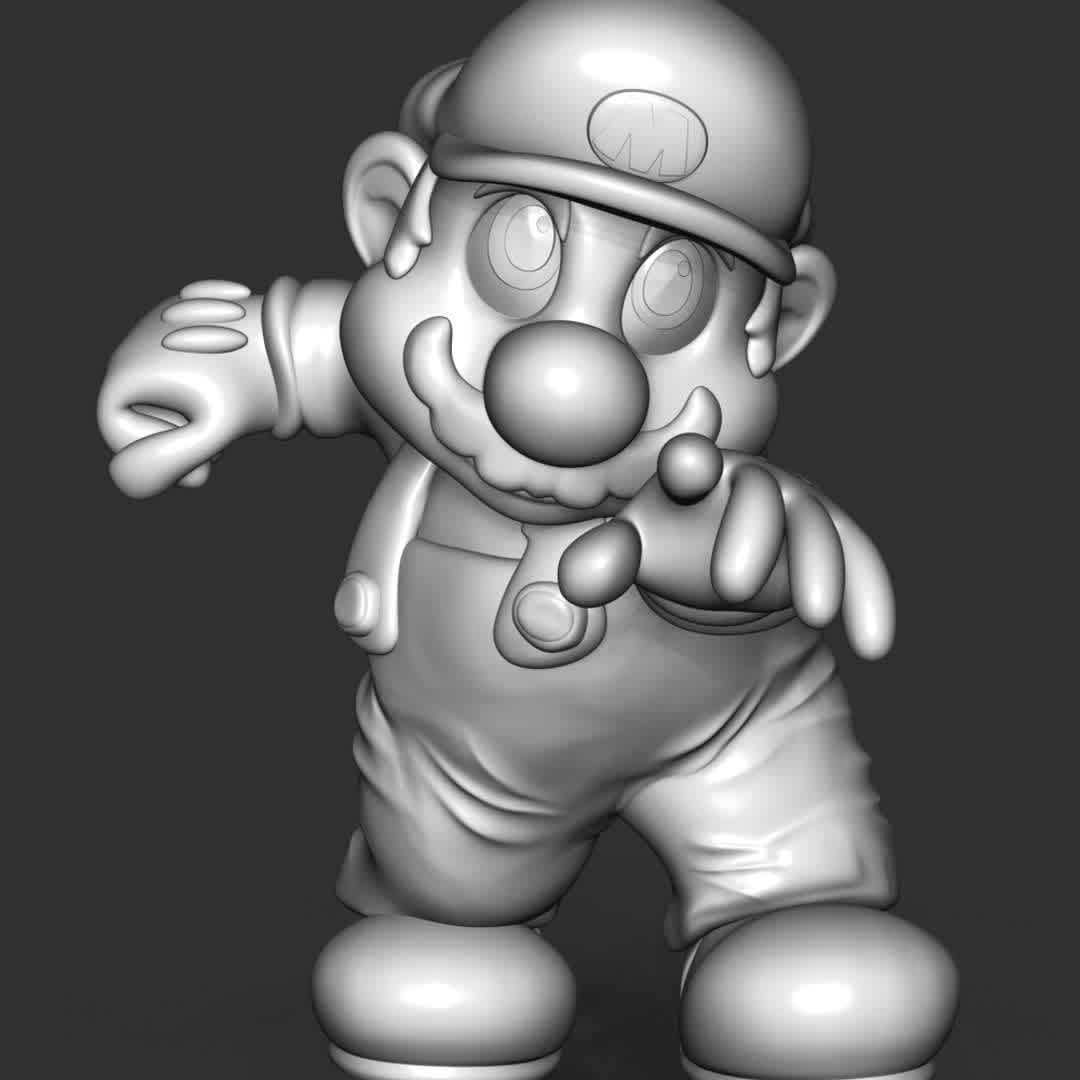 The Super Mario  - These information of model:

**- The height of current model is 30 cm and you can free to scale it.**

**- Format files: STL, OBJ to supporting 3D printing.**

Please don't hesitate to contact me if you have any issues question. - The best files for 3D printing in the world. Stl models divided into parts to facilitate 3D printing. All kinds of characters, decoration, cosplay, prosthetics, pieces. Quality in 3D printing. Affordable 3D models. Low cost. Collective purchases of 3D files.