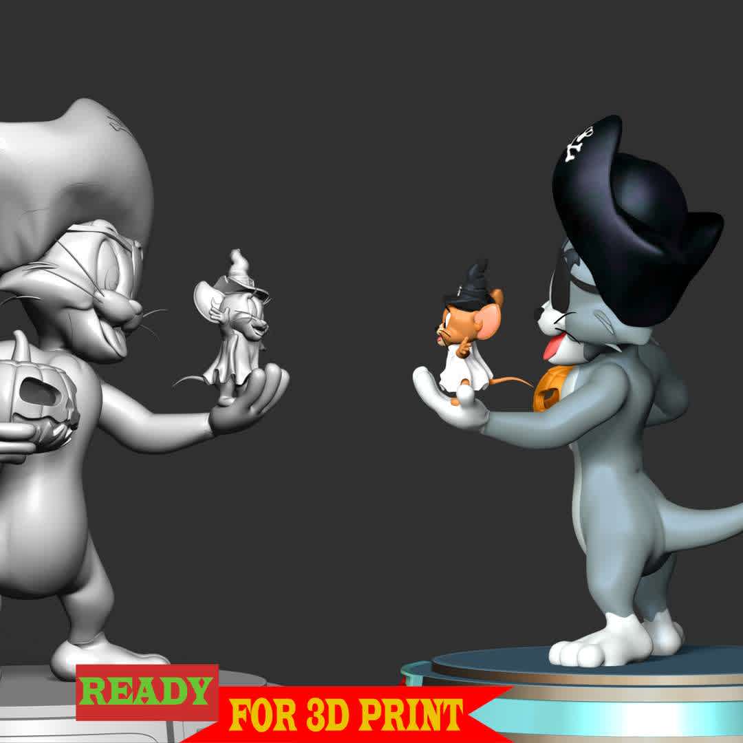 Tom - Jerry With Halloween - Welcome Halloween with Tom & Jerry

This model has a height of 15 cm.

When you purchase this model, you will own:

- STL, OBJ file with 05 separated files (with key to connect together) is ready for 3D printing.

- Zbrush original files (ZTL) for you to customize as you like.

This is version 1.0 of this model.

Hope you like them. Thanks for viewing! - Los mejores archivos para impresión 3D del mundo. Modelos Stl divididos en partes para facilitar la impresión 3D. Todo tipo de personajes, decoración, cosplay, prótesis, piezas. Calidad en impresión 3D. Modelos 3D asequibles. Bajo costo. Compras colectivas de archivos 3D.