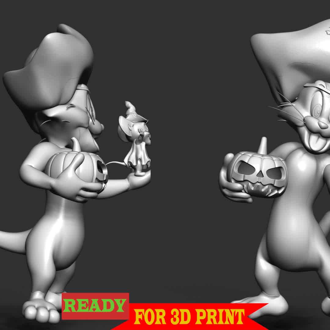 Tom - Jerry With Halloween - Welcome Halloween with Tom & Jerry

This model has a height of 15 cm.

When you purchase this model, you will own:

- STL, OBJ file with 05 separated files (with key to connect together) is ready for 3D printing.

- Zbrush original files (ZTL) for you to customize as you like.

This is version 1.0 of this model.

Hope you like them. Thanks for viewing! - Los mejores archivos para impresión 3D del mundo. Modelos Stl divididos en partes para facilitar la impresión 3D. Todo tipo de personajes, decoración, cosplay, prótesis, piezas. Calidad en impresión 3D. Modelos 3D asequibles. Bajo costo. Compras colectivas de archivos 3D.