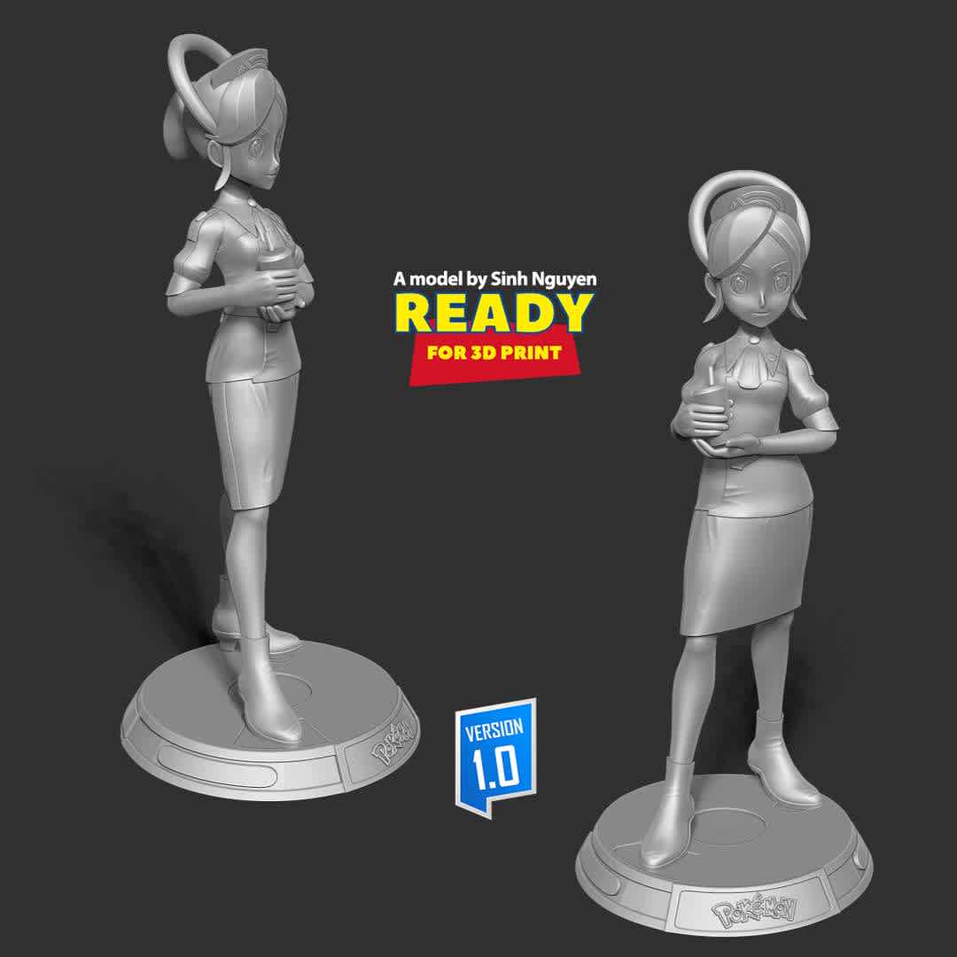 Tricia - Pokemon Masters Fanart - Tricia is a character appearing in Pokémon Masters.

Basic parameters:

- STL, OBJ format for 3D printing with 04 discrete objects
- ZTL format for Zbrush (version 2019.1.2 or later)
- Model height: 25cm
- Version 1.0 - Polygons: 1414388 & Vertices: 856588

Model ready for 3D printing.

Please vote positively for me if you find this model useful. - Los mejores archivos para impresión 3D del mundo. Modelos Stl divididos en partes para facilitar la impresión 3D. Todo tipo de personajes, decoración, cosplay, prótesis, piezas. Calidad en impresión 3D. Modelos 3D asequibles. Bajo costo. Compras colectivas de archivos 3D.